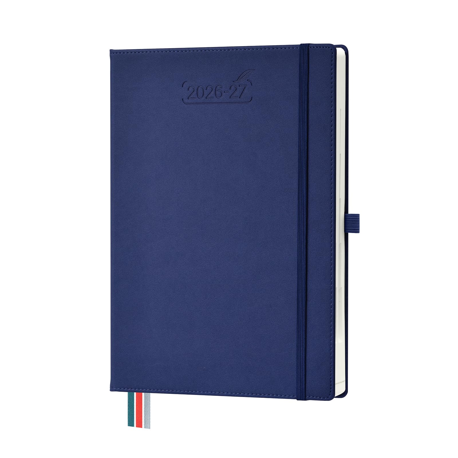 BEZEND A4 Academic Diary 2026-2027 Page A Day (Aug'26-Jul'27). 12-Month Daily Planner with 30 Minute Intervals. Appointment Book with Tabs & Pocket. for Work and Home. PU Leather Hardback, Blueberry