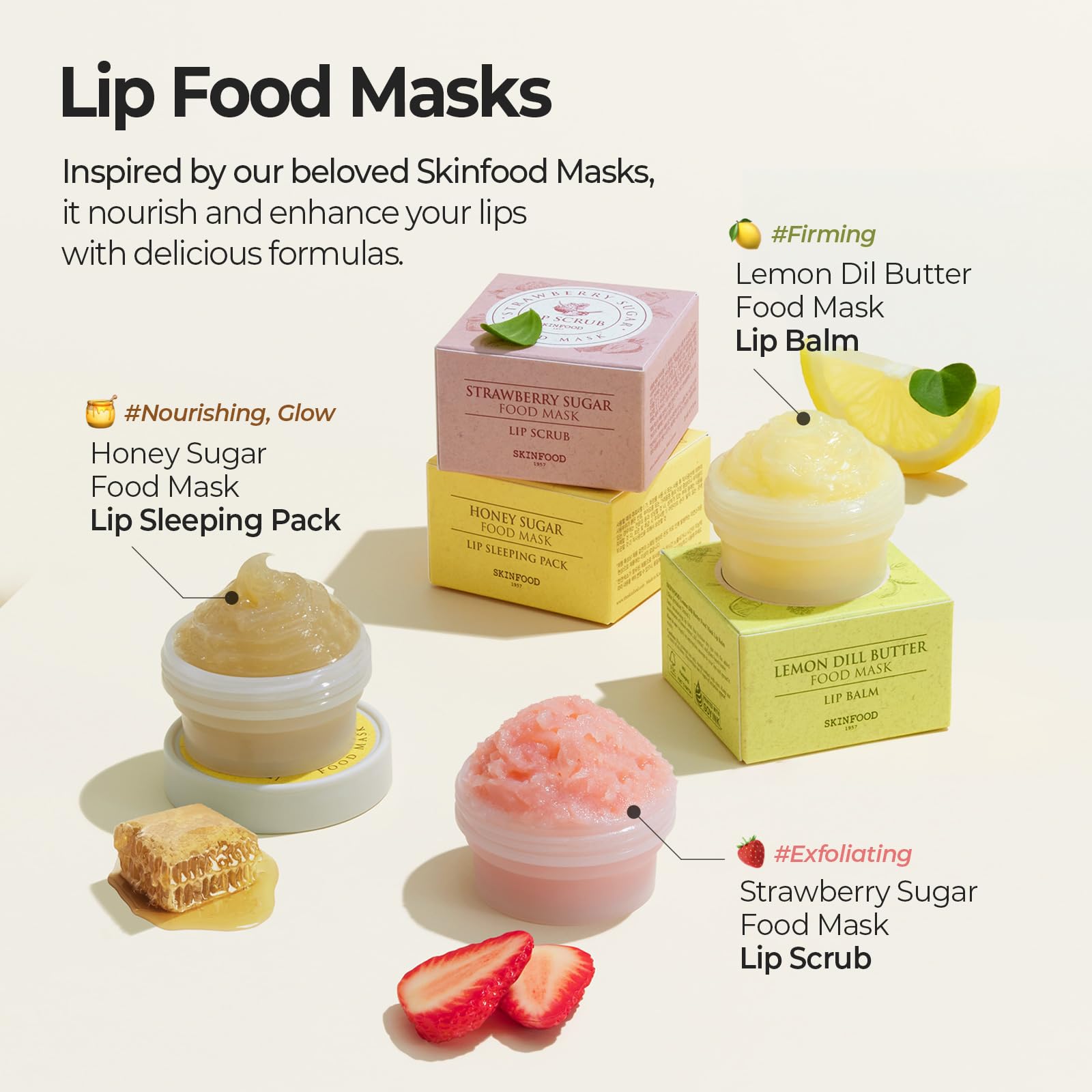 SKINFOOD - Máscara para dormir de labios con azúcar y miel, máscara de labios para toda la noche, producto coreano de cuidado de labios para labios severamente agrietados, mantequilla labial 7