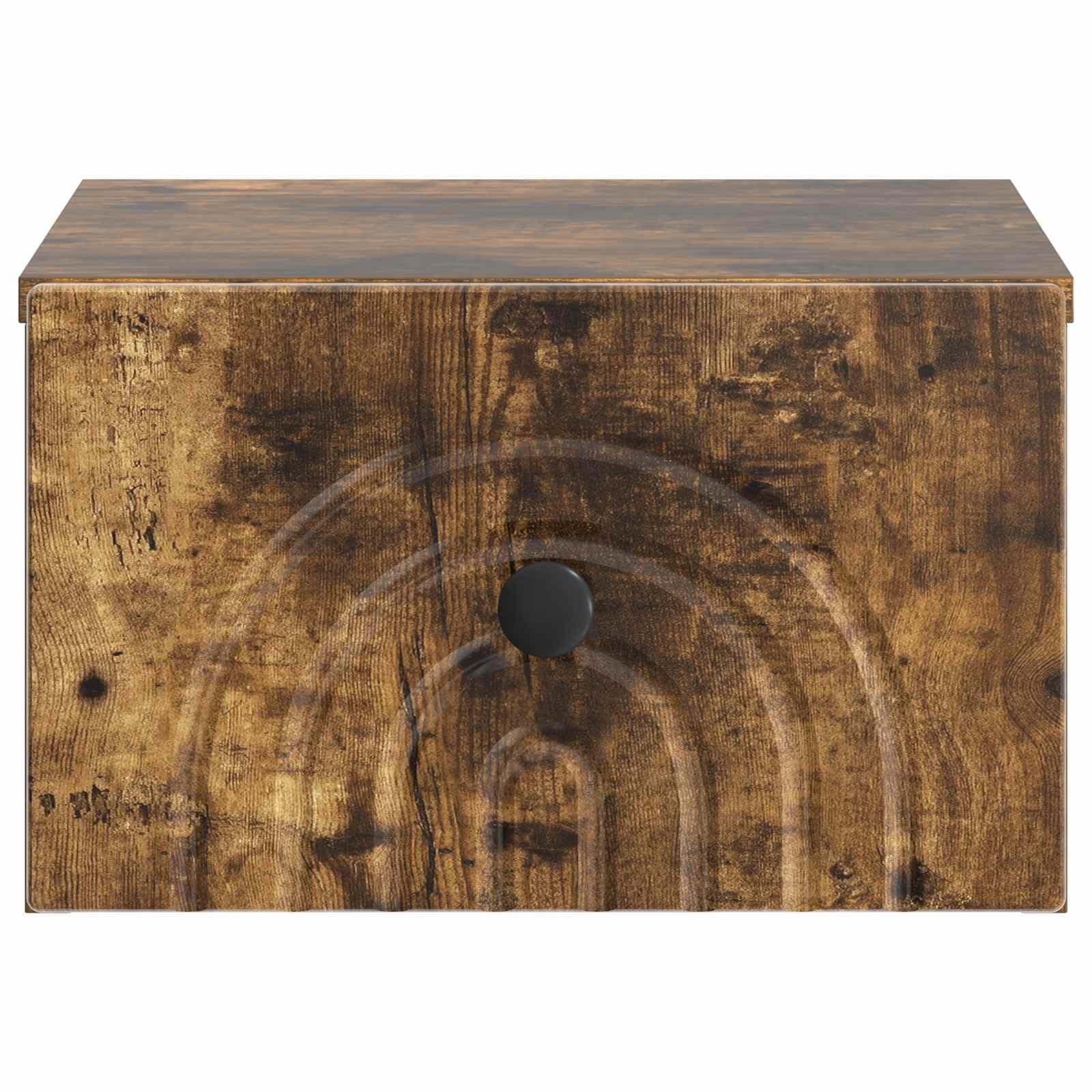 Montowany na ścianie stolik nocny z materiału drewnopochodnego w wędzonym dębie, 33 x 34,5 x 20 cm, 2 szuflady, wiszący, nowoczesna szafka nocna z miejscem do przechowywania do sypialni