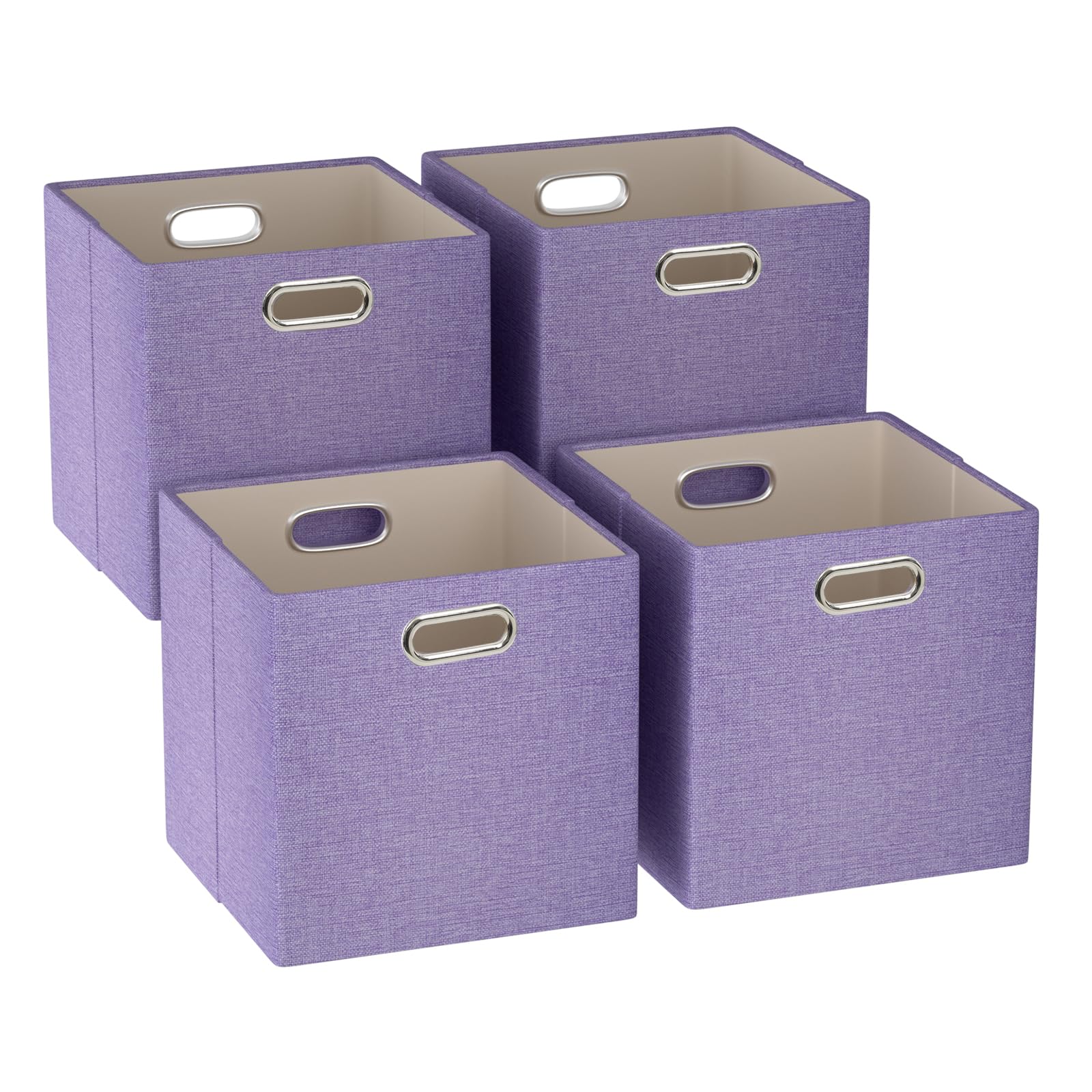 ORGMASTER Foldable Cube Storage Bin Organizing Baskets Cubby Boxes Fabric Storage Cubes Organizer Bins with Handles for Organization Shelf Closet, 13"x13"x13", Pack of 4, Purple