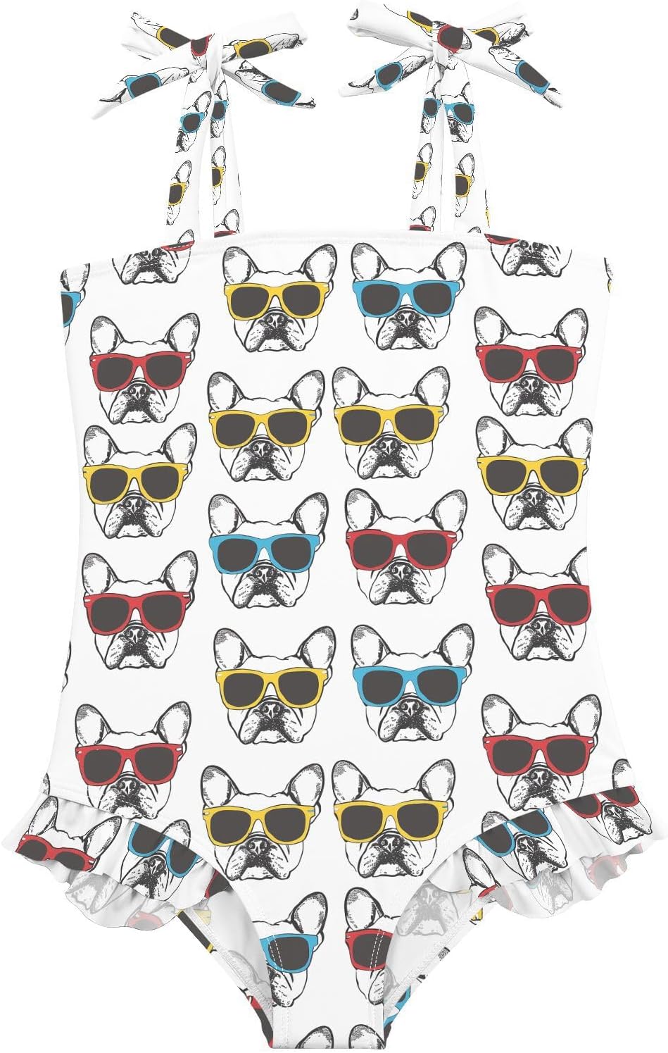 visesunny Toddler Girl Swimsuit Adjustable Strap Swimwear French Bulldog Glasses Bathing Suits for Girls 18M-6Y