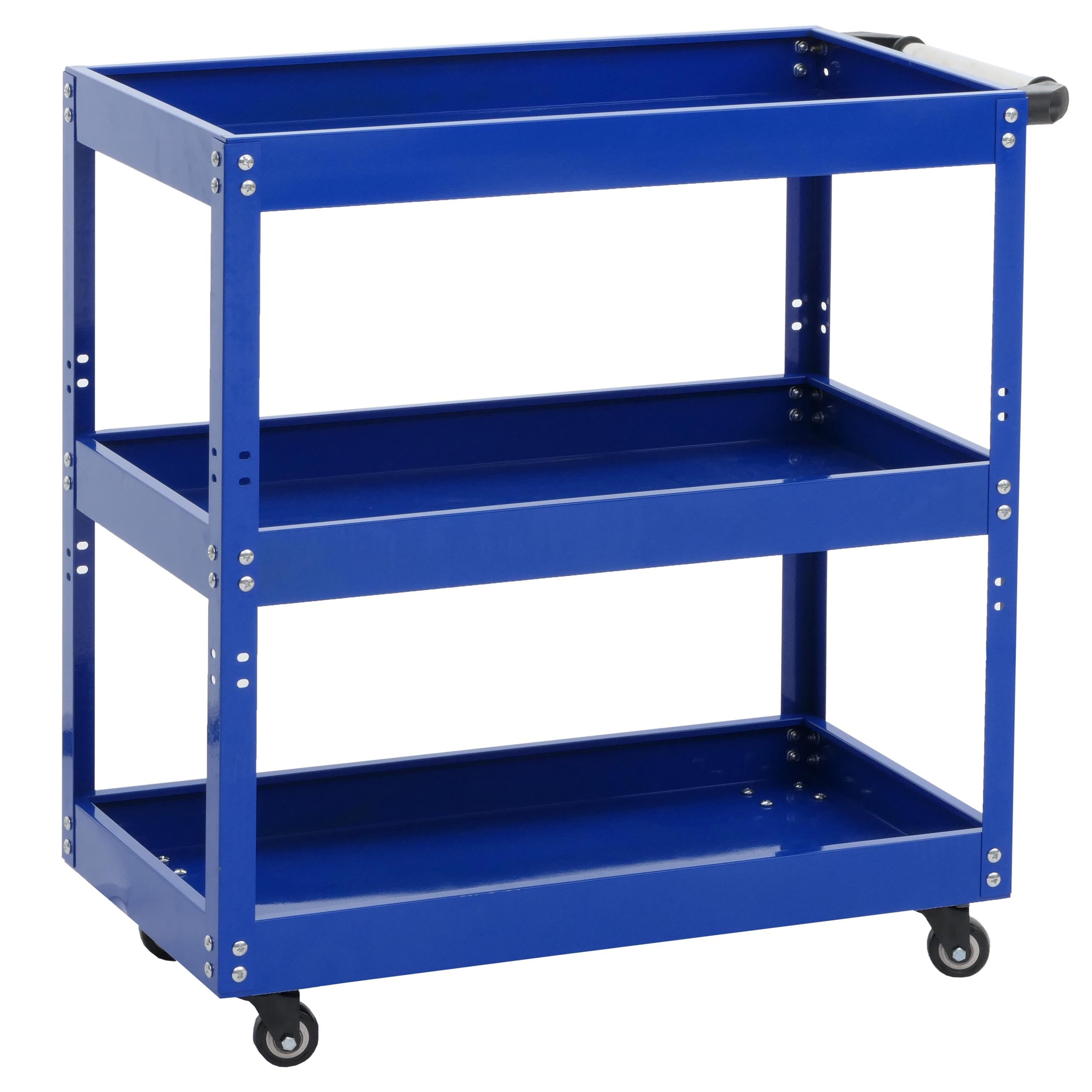 Mendler Carro de herramientas HWC-M25, carro de taller de transporte, ruedas de 3 estantes, acero 73 x 73 x 36 cm, azul