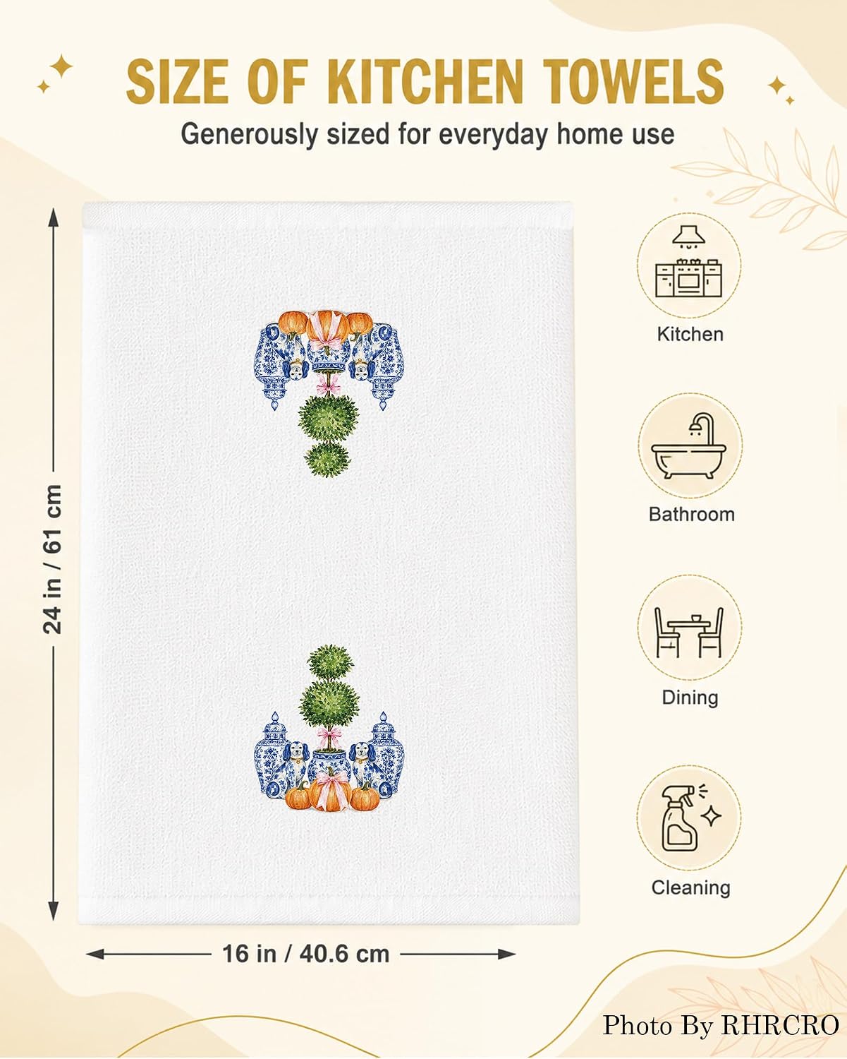 Chinoiserie Fall Pumpkin Hand Towels for Bathroom Kitchen 16x24in