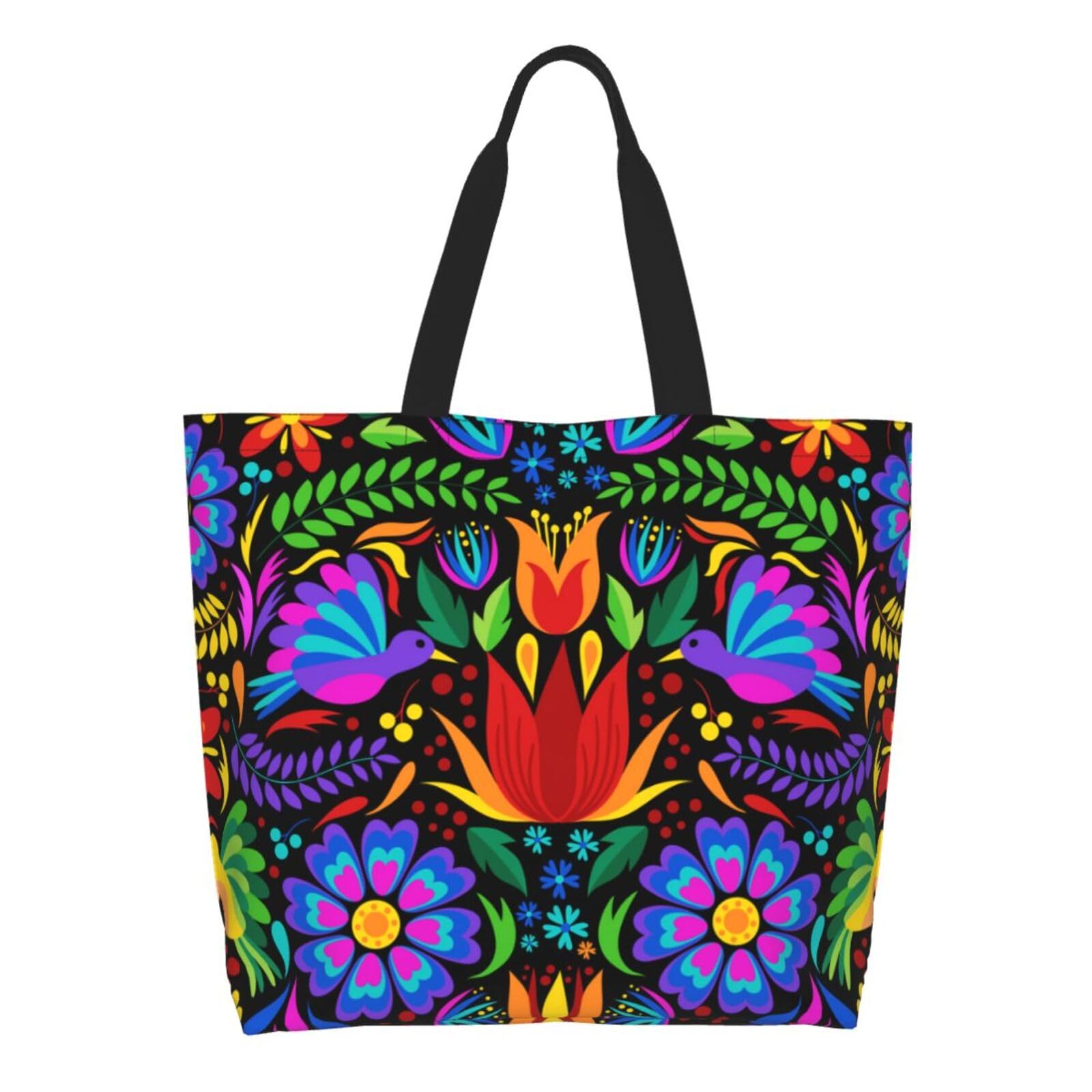 Weecool Cute Mexican Flower and Bird Tote Bag for Women Large Casual Should Bag with Inside Pocket Reusable Handbag Shopping Bag for Outdoors