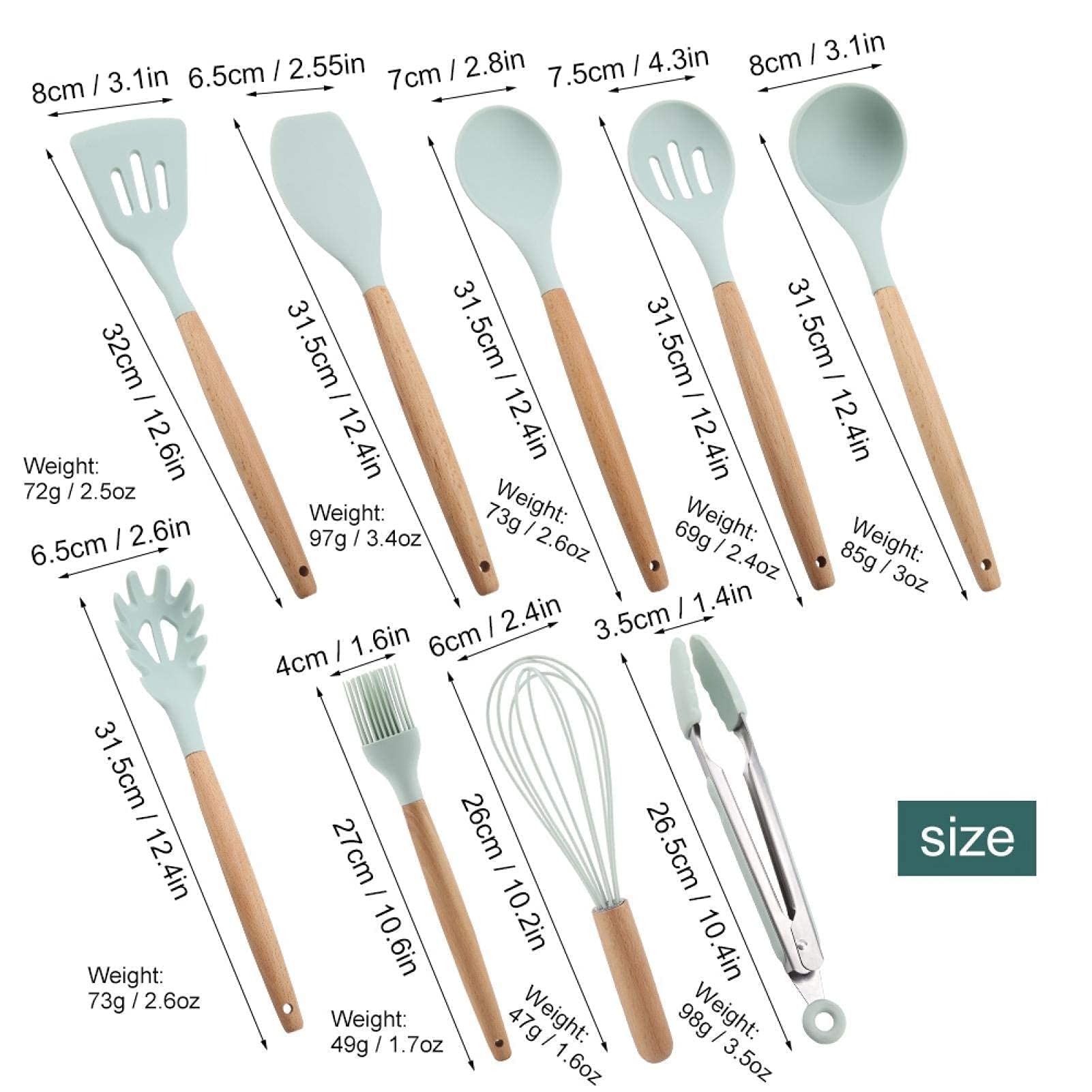 Kit di Utensili da Cucina da 9 Pezzi, Utensili da Cucina Blu, Set di Utensili da Cucina in Silicone con Manico in Legno di Faggio, Set di Gadget da Cucina Antiaderenti Resistenti al Calore per Pentole