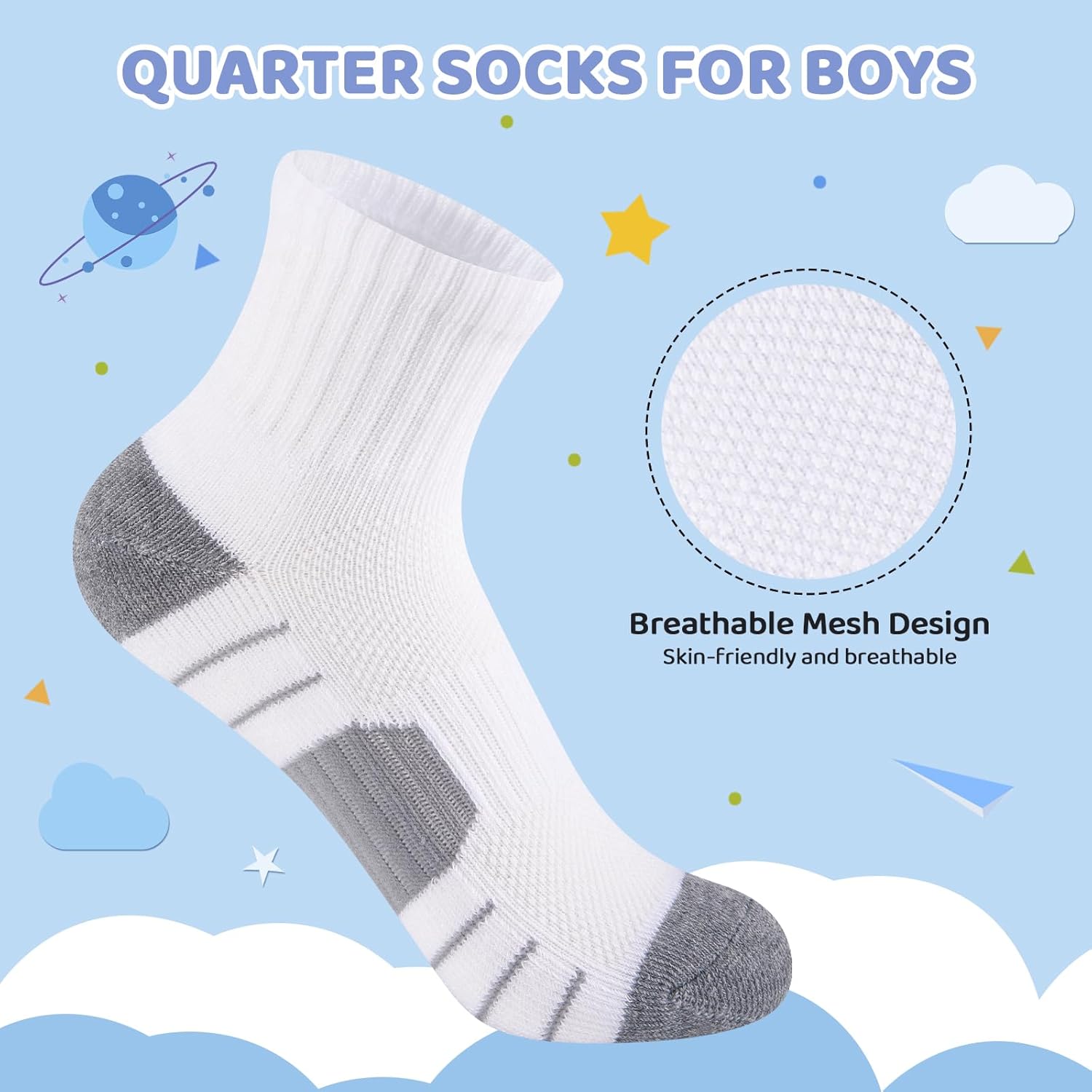 Comfoex 12 Pairs Boys Socks kids Cushioned Sport Short Quarter Athletic Sock For Little Big Kids 6-8 8-10 years - Image 4