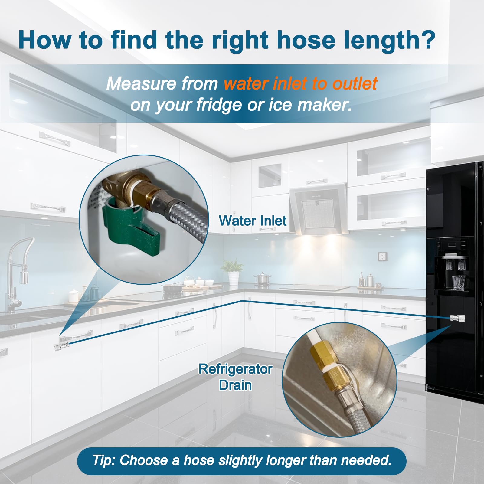 Linea dell'acqua universale per frigorifero, lunghezza 7,8 m, lunghezza 6 m, con raccordo di collegamento da 0,6 cm, tubo flessibile in acciaio inox intrecciato per macchina del ghiaccio per