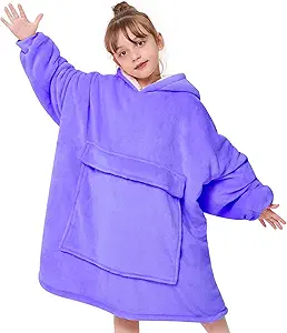 yescool Wearable Blanket Kids Hoodie, Birthday Teen Girls Gifts for 8-15 Year Old Kids Oversized Sweatshirt Sherpa Flannel Cozy Hooded Blanket with Pocket for Children, Youth Teens, One Size, Purple