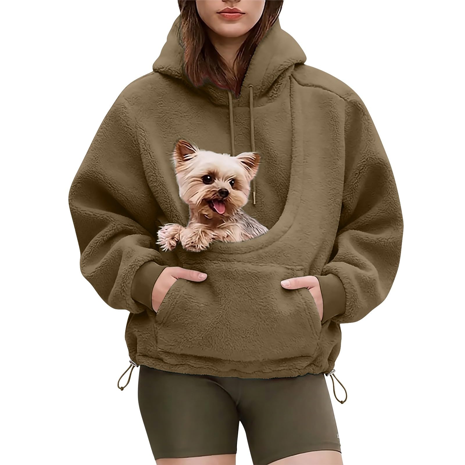 Hoodie With Pet Pouch Dog Cat Carrier Fleece Hoodie With Kangaroo Pouch