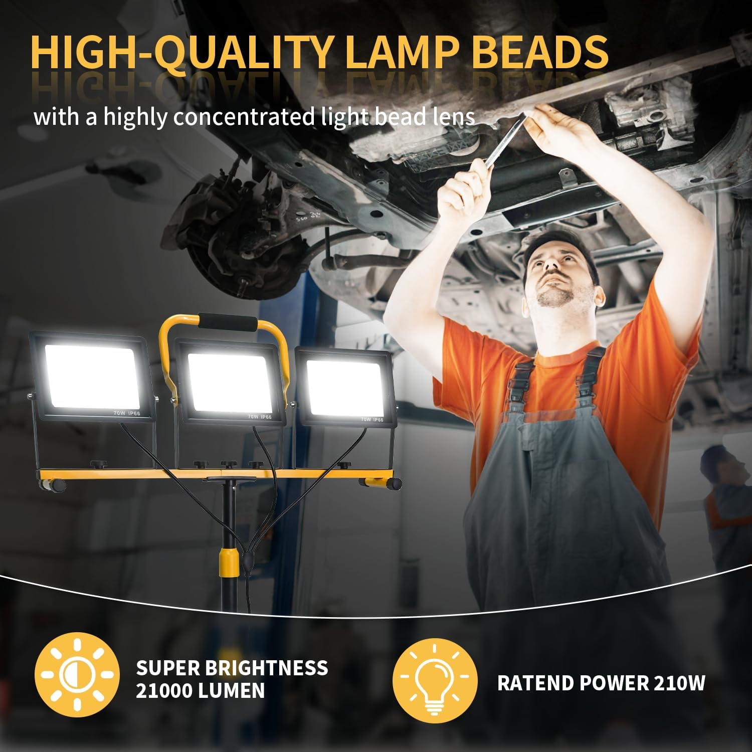 LED Light Work Stand: 21000LM Portable Lighting for Job Site, Construction & Garage Workshop - New, Black