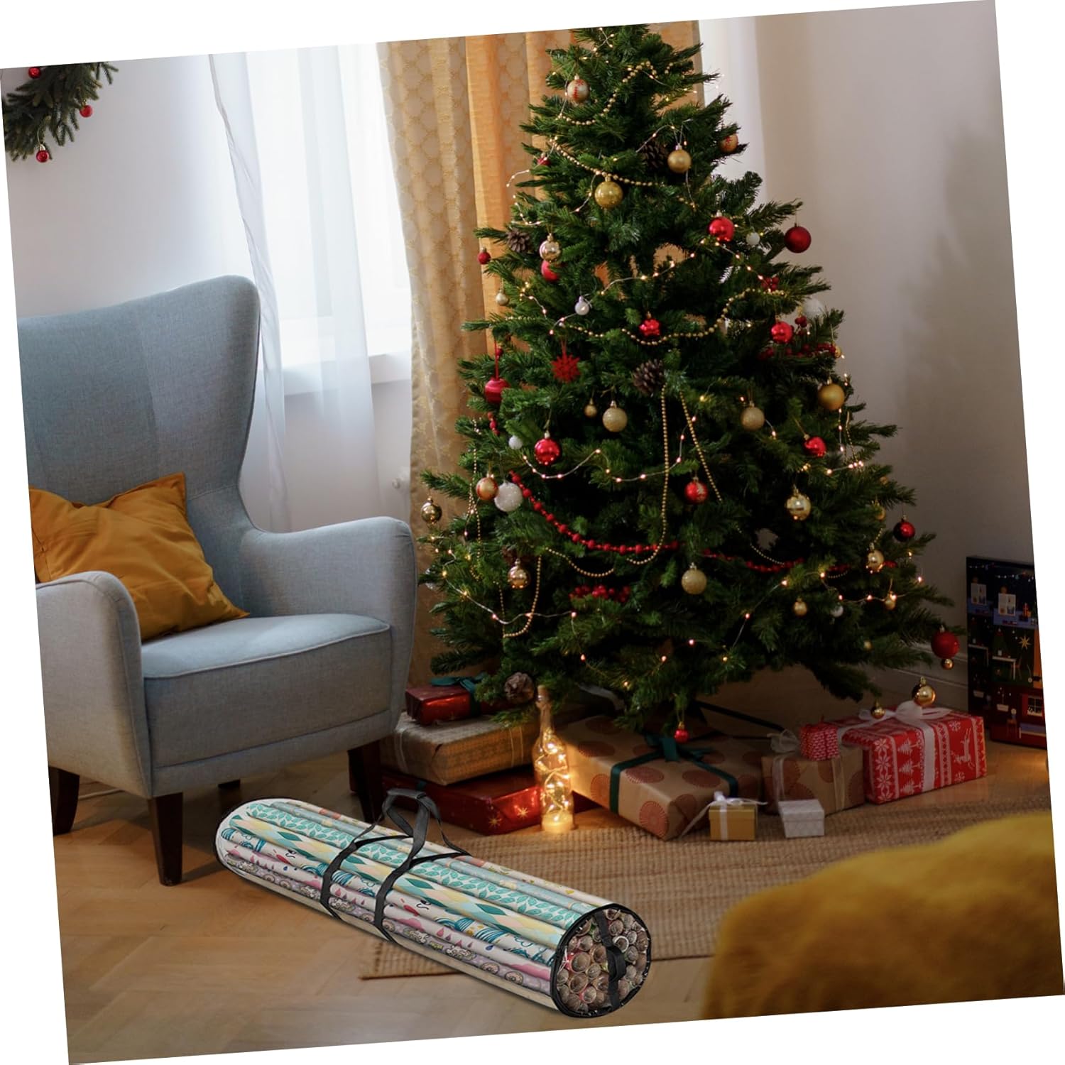 Christmas Wrapping Paper Storage Organizer Heavy-Duty Bag for Holiday Wrap Portable Storage Handles for Easy Access and Organization