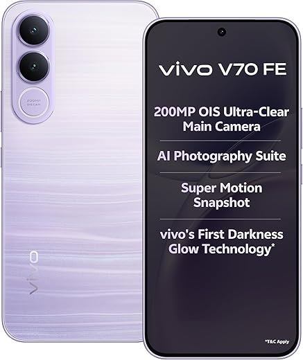 vivo V70 FE 5G (Northern Lights Purple, 8GB RAM, 128GB Storage) with No Cost EMI/Additional Exchange Offers
