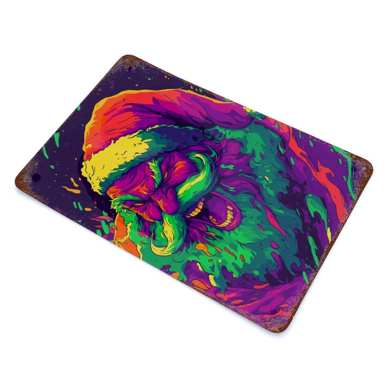 Trippy Santa Claus 11.8"x7.9" Rusty Metal Tin Sign, Novelty Wall Decor for Cafe, Home Bar And Lounge Decor