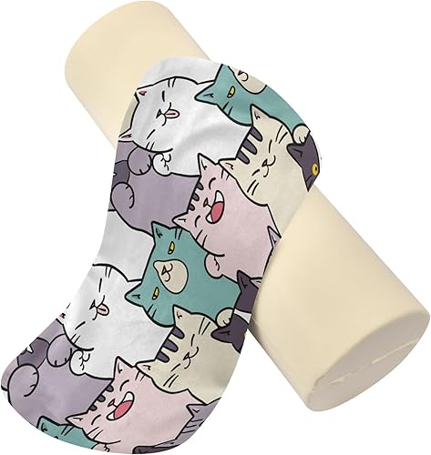Miniatura 4 de JUNZAN Cute Cartoon Cats Funny Bolster Pillow Spa Firm Neck Roll Pillow Round Pillows for Sleeping for Back Support Pillow Cylinder Accent Pillow