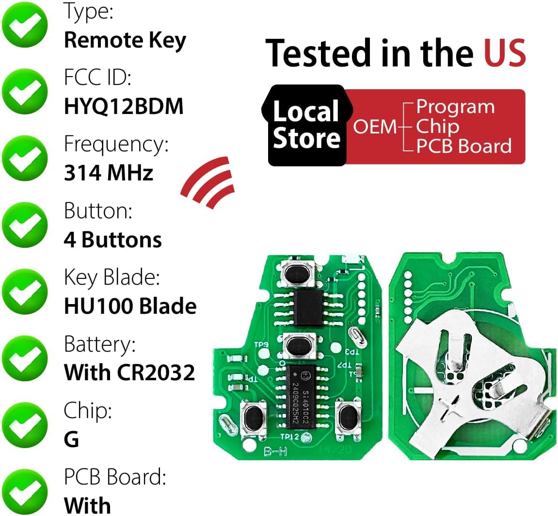 Replacement for 2012 2013 2014 Toyota Camry Key Fob Remote Control HYQ12BDM 4 Buttons 314MHz