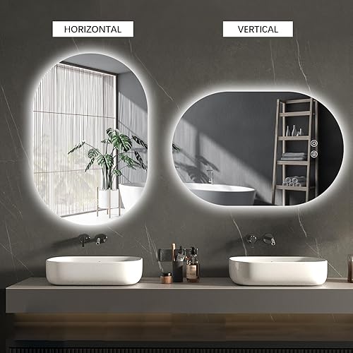 Miniatura 6 de Niccy Espejo de tocador de baño LED ovalado, 36 x 24 pulgadas, sin marco, espejo inteligente antivaho con función de memoria, espejo retroiluminado