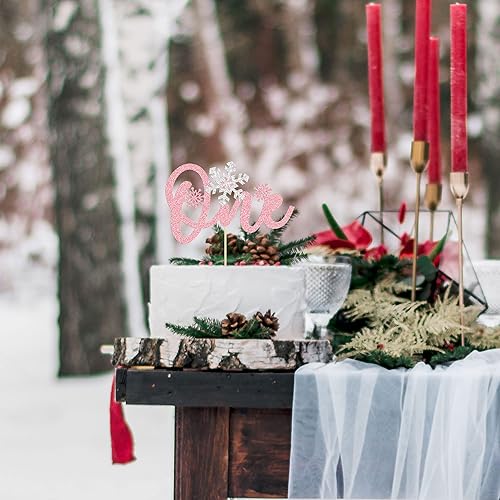 Miniatura 5 de 1 paquete de 1 decoración de pastel de copo de nieve con purpurina rosa para el primer cumpleaños decoración de pastel para invierno con tema de