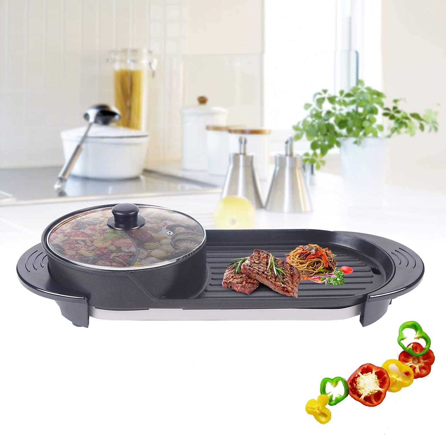 Hot Pot with Grill, 2 in 1 Multifunction Electric Hot Pot