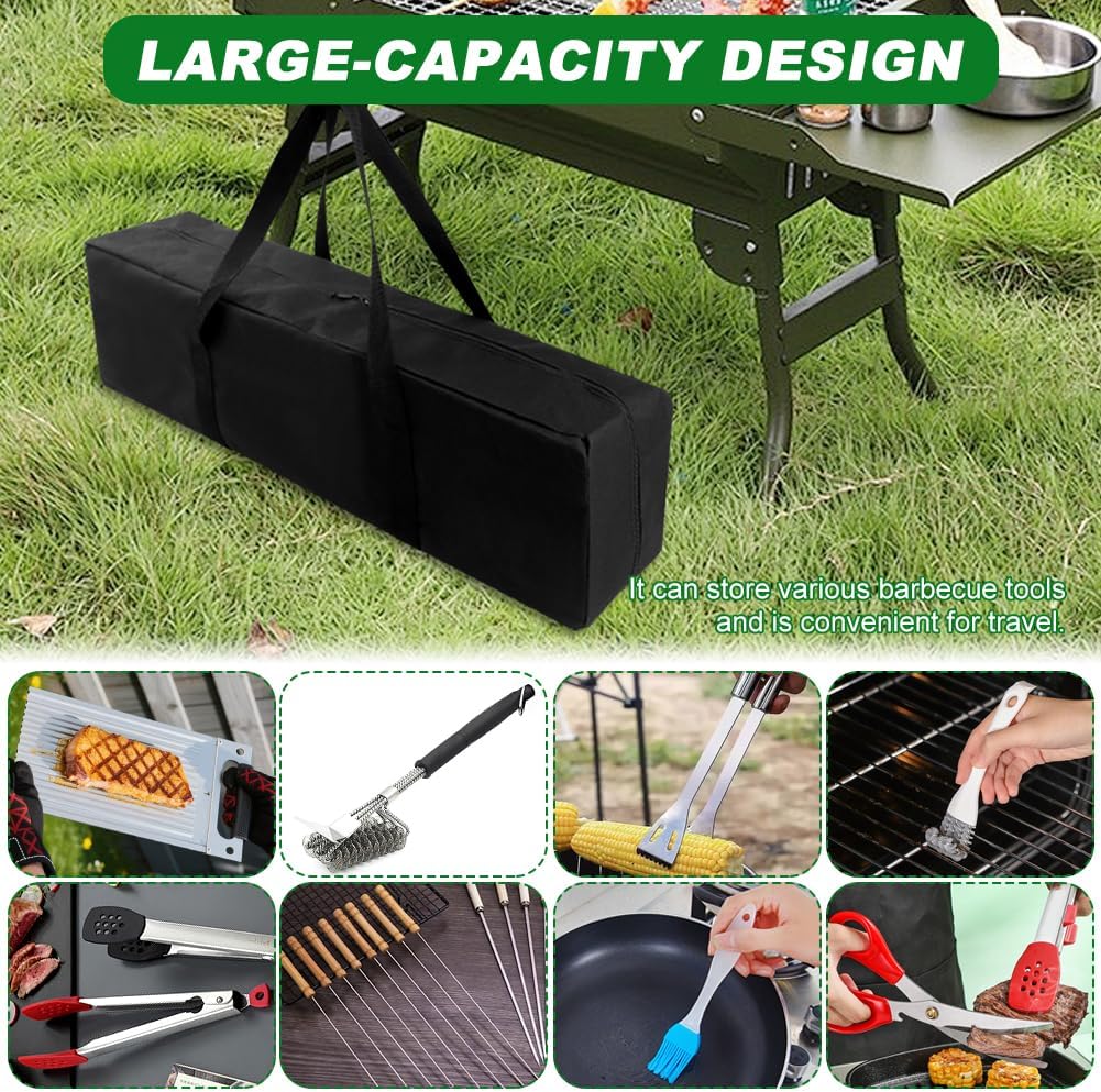 Grill Tool Storage Bag, Oxford Cloth BBQ Tool Storage Bag Foldable Grilling Bag, Waterproof Suitable for Grill Utensil Storag-e for Camping Tailgates and Parties Hiking BBQ