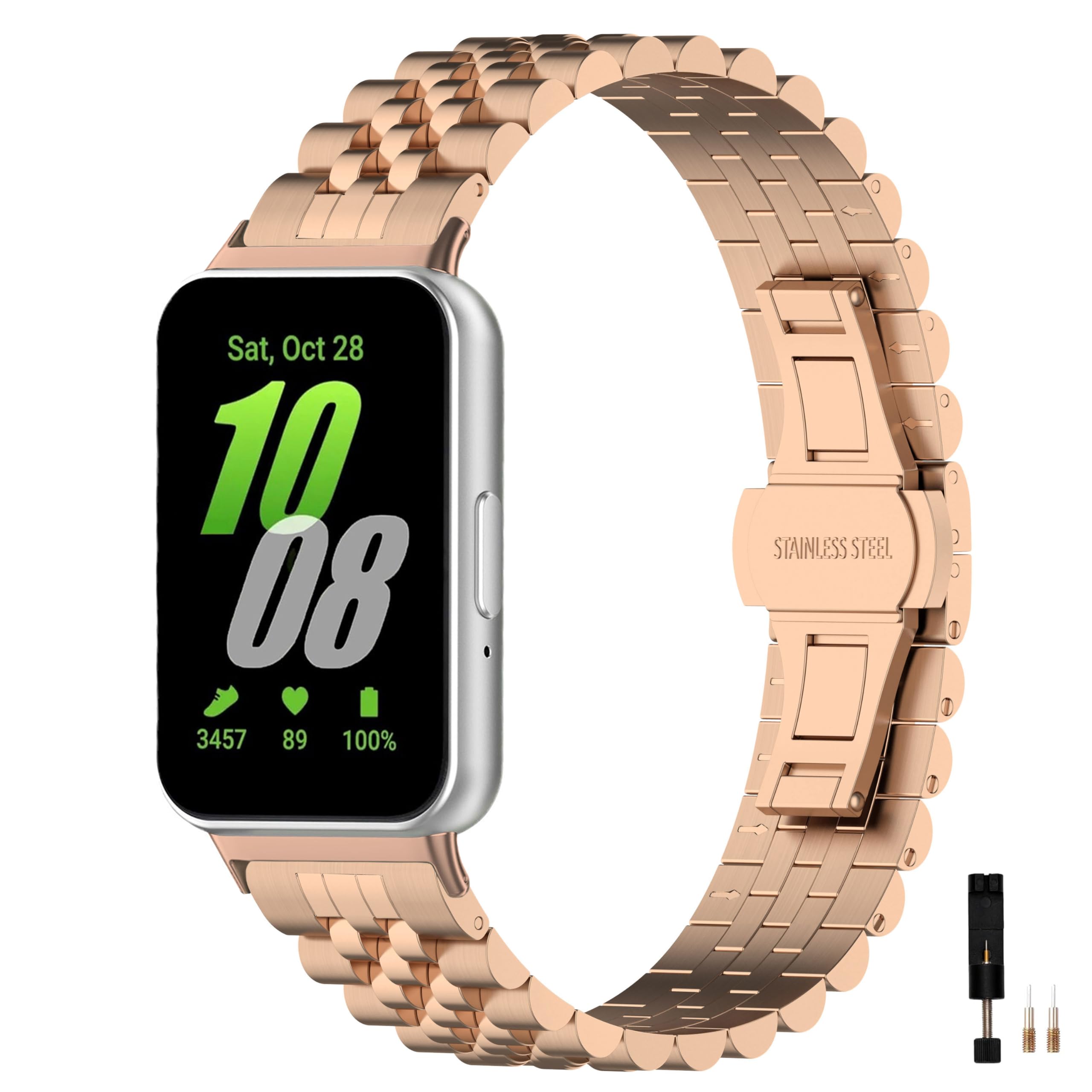 Bdsidy Metal Correa Compatible con Samsung Galaxy Fit3 SM-R390, correa de repuesto de metal de acero inoxidable para Galaxy Watch Fit 3 SM-R390 de Hombre Mujer Pulsera