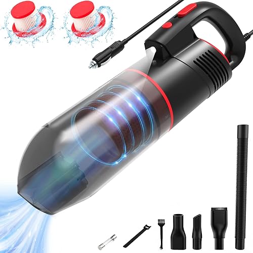 SUMKUMY Powerful Car Vacuum(Up to 9600Pa) - LED Light - 12V Wet Dry Vacuum Cleaner Lightweight Mini Handheld Car Interior Accessories Detailing