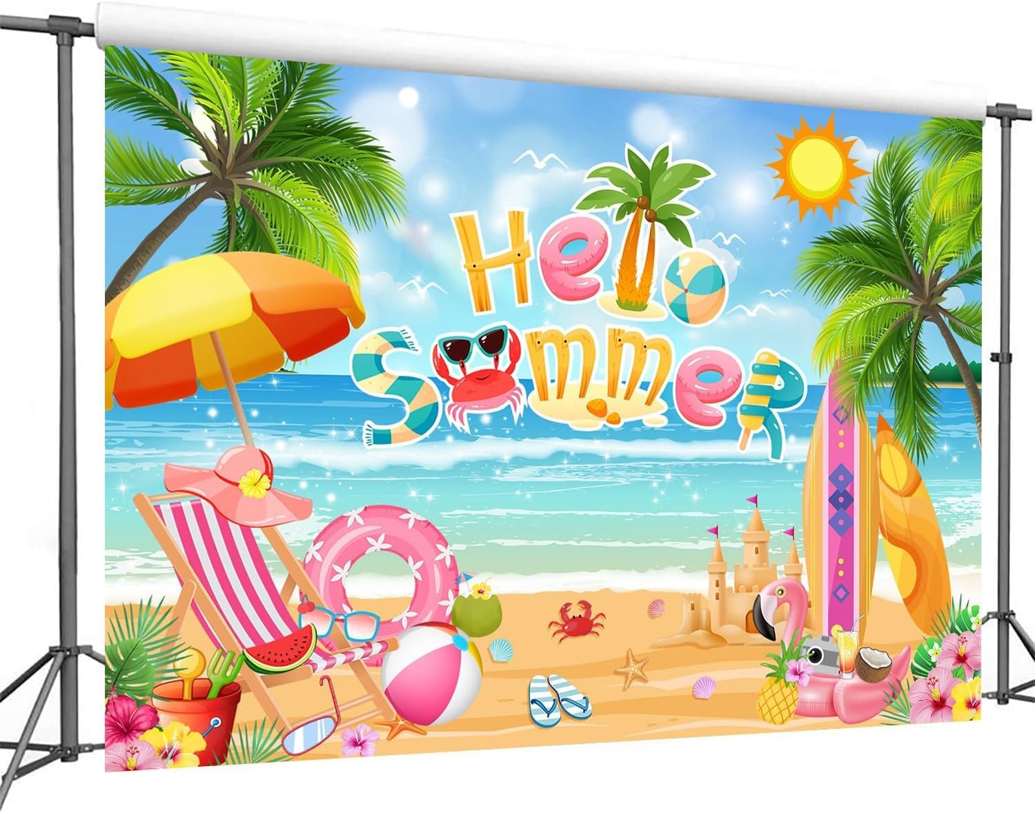 Hello Summer Türabdeckung – 180x89 Cm Strand-Motiv Für Tür, Party & Foto-Hintergrund