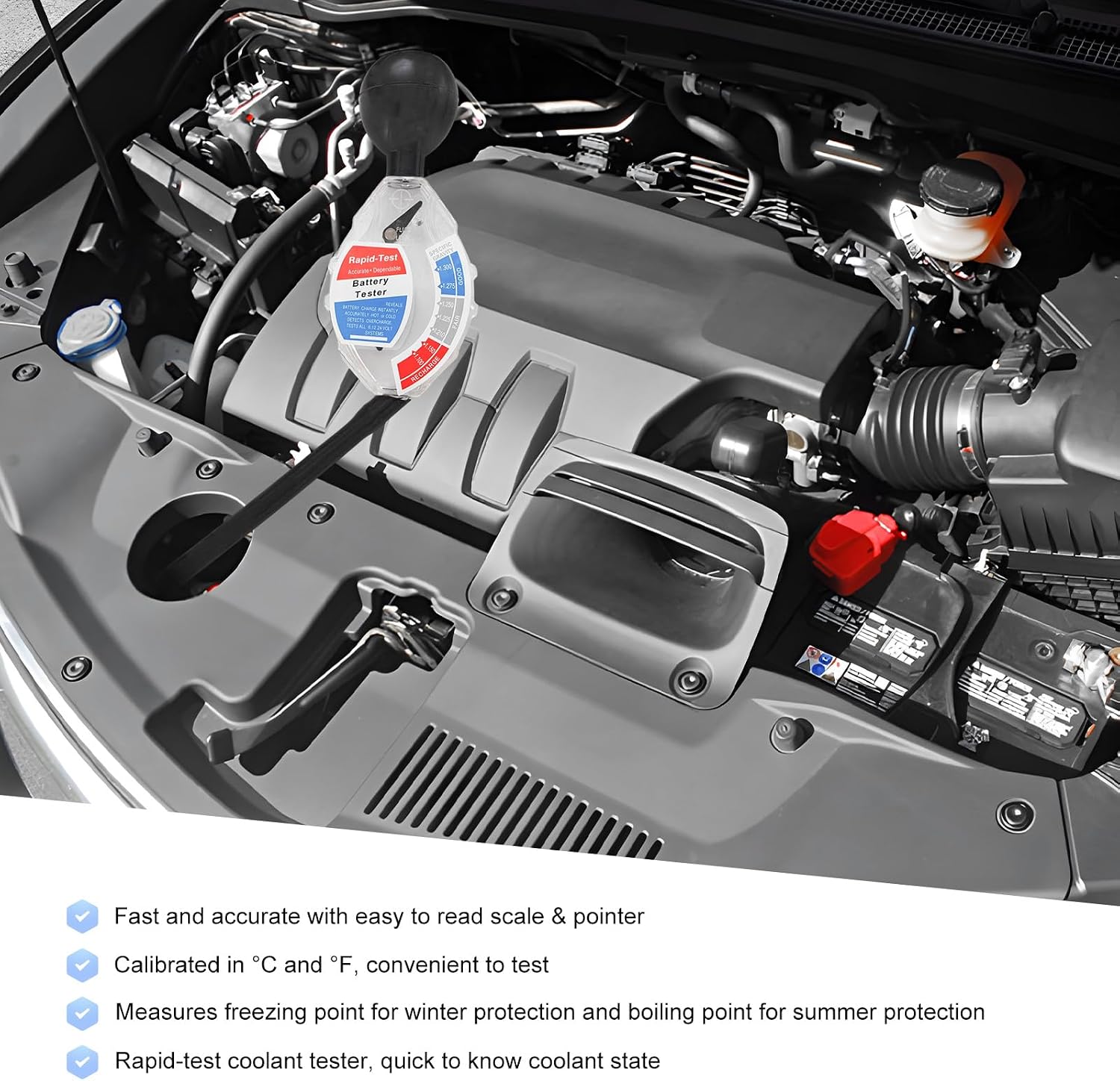 Car Battery Hydrometer Tester, Deep Cycle Battery Hydrometer Acid Quality Fast Detection Tool, Professional Rapid Batteries Density Analyzer Acid Tester for 6V 12V 24V Vehicle