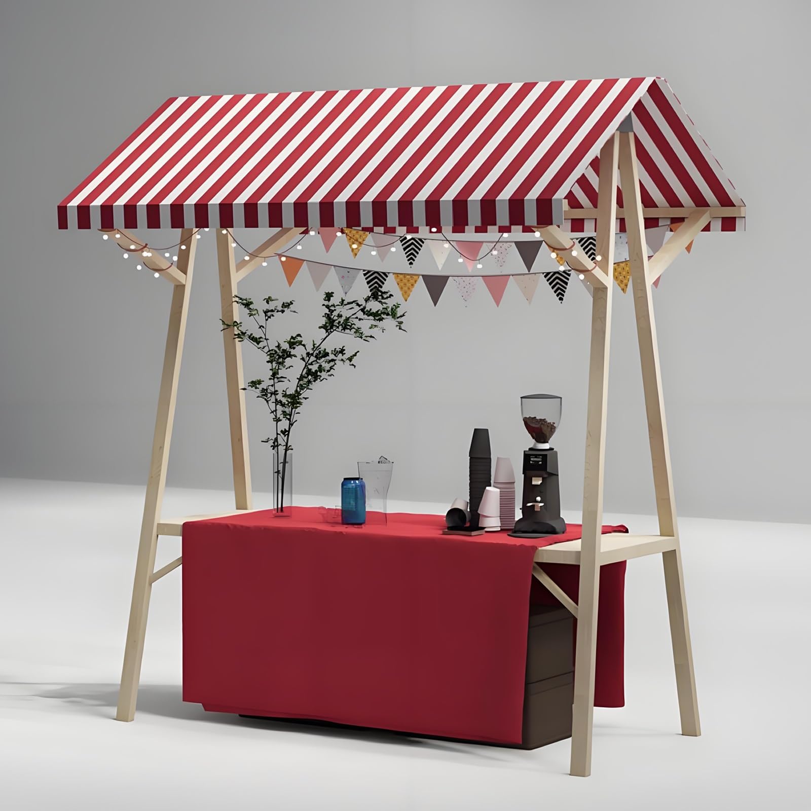 Chariot alimentaire en bois de 120 cm avec auvent rouge pour événements