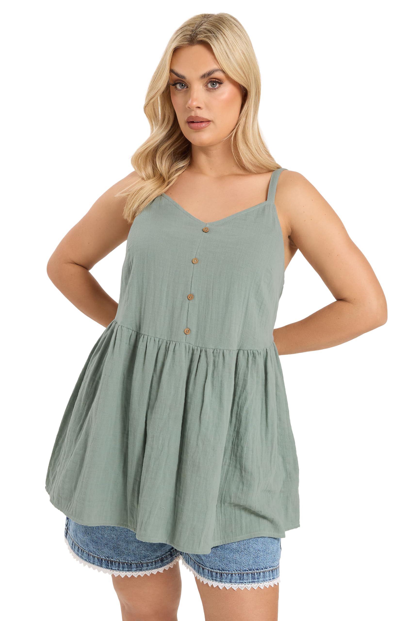 Yours Women's Light Green Cheesecloth Sleeveless Top In | : Size 18