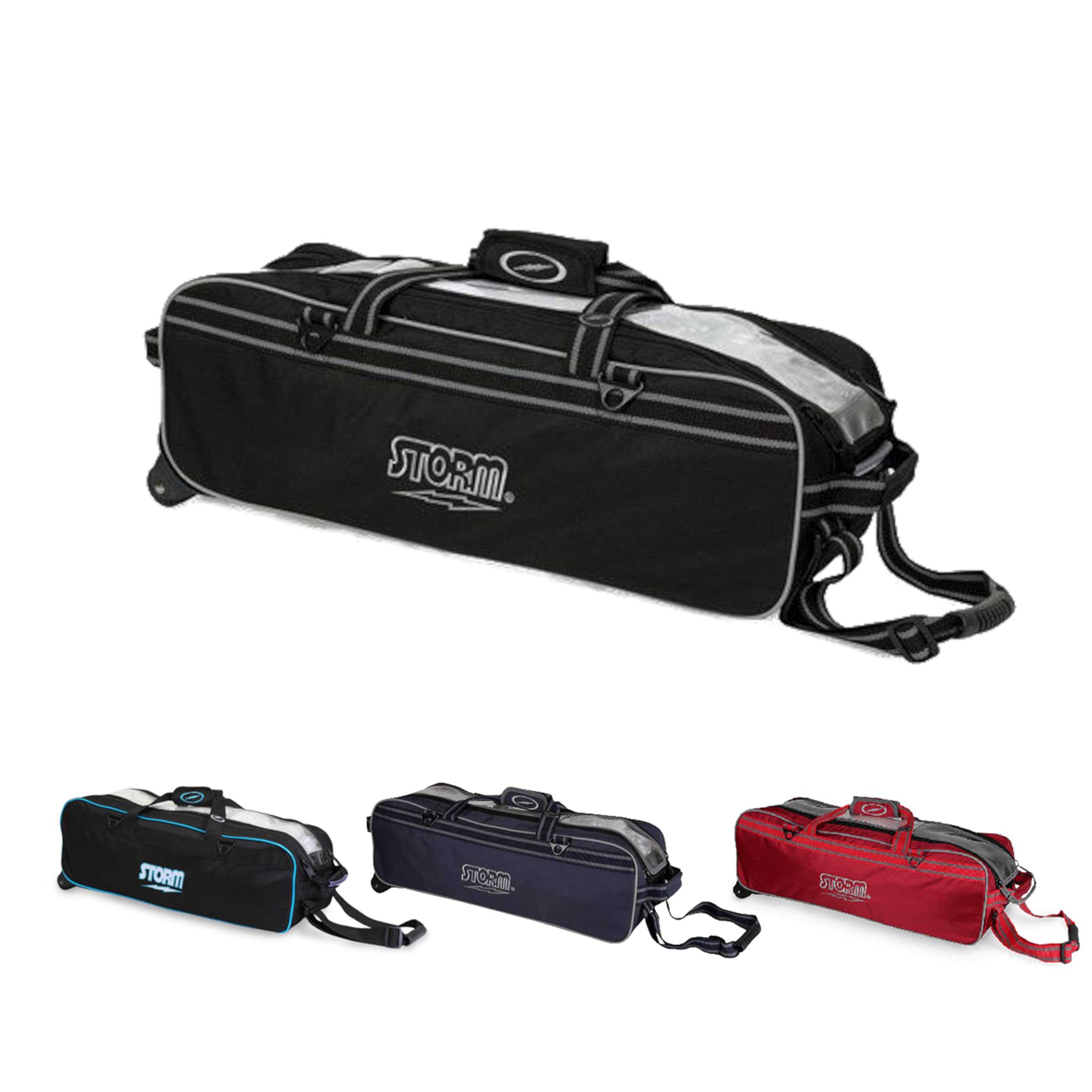 Sac de bowling pour 3 balles – Storm Tournament Triple Tote – Sac étroit à trois balles – Extrêmement léger – Fenêtre transparente – Plateau rembourré – Fermeture éclair renforcée – Noir