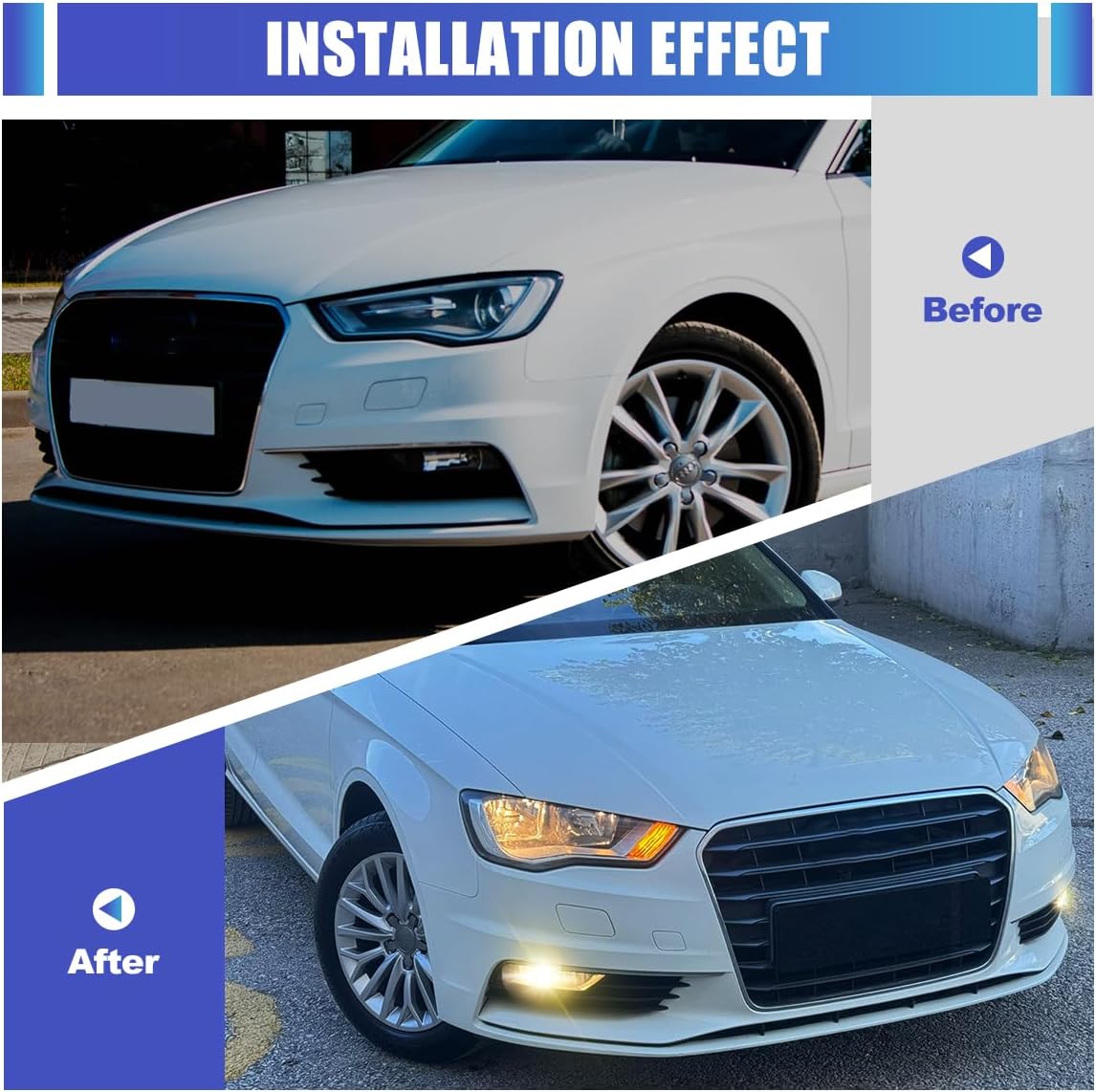 Winjet Fog Lights for 2015 2016 AUDI A3 Sedan Driving Projector Fog Lights Lamps Assembly Pair Replacement H8 12V35W Halogen Bulbs (Grey/Clear Lens)