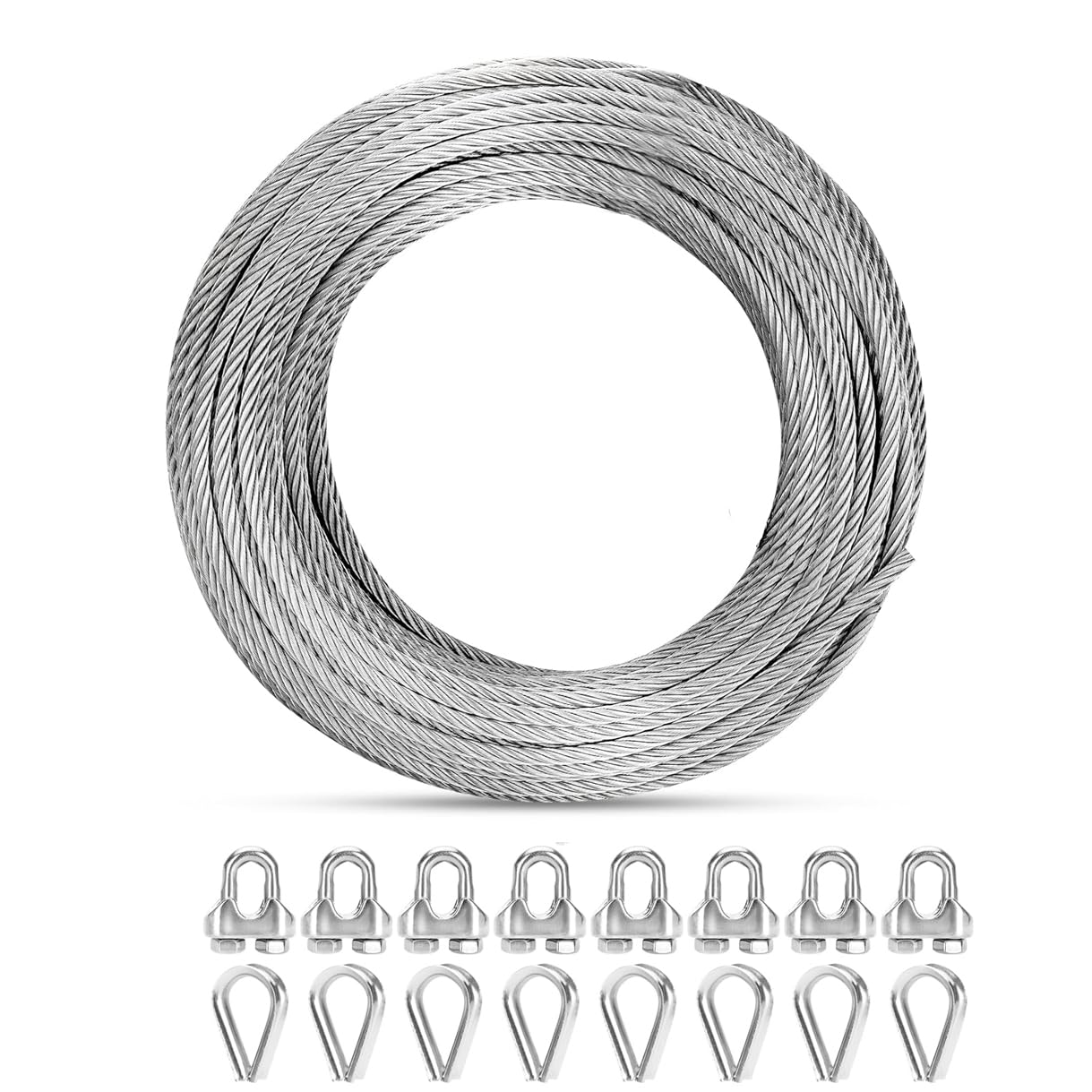30M Ø6mm Cable Acier Inoxydable kit, 7X19 Noyaux de Toron Cable Métallique, 2900kg de résistance à la rupture, pour garde-corps de pont, plantes grimpantes