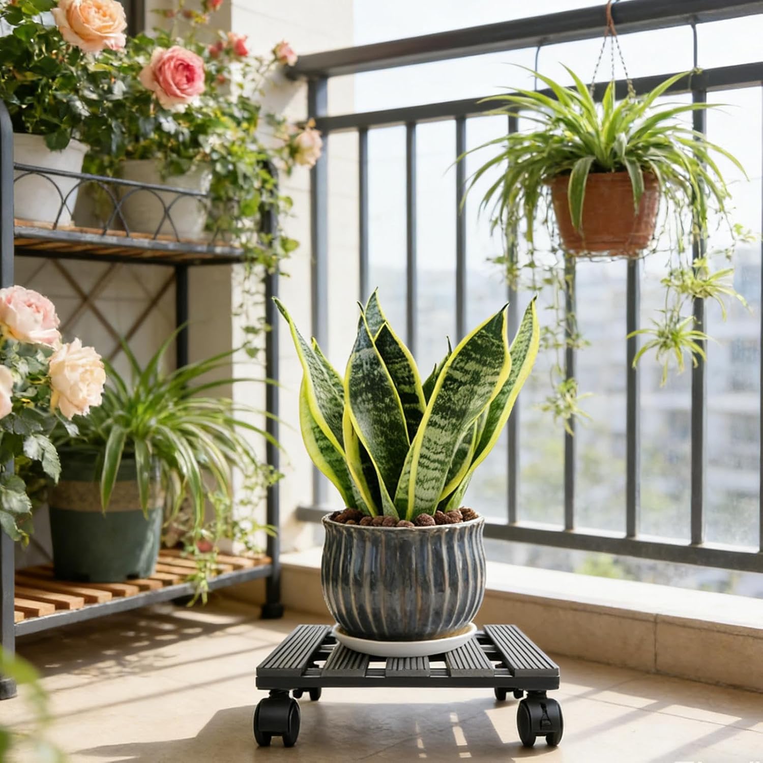 Plant Stand Outdoor - Planter Roller Tray,Large Rolling Tray - for Outdoor Indoor Patio Floor Outside Porch Terrace Yard