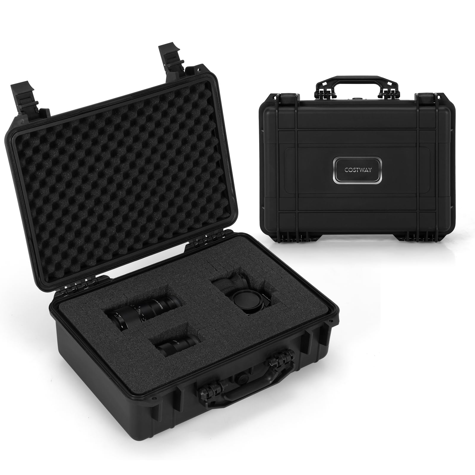GYMAX Valigia Impermeabile Rigida, con Spugna Protettiva, Adatto per Macchina Fotografica, Videocamera, Ideale per Trasporto e Viaggio, Nero (47 x 37 x 18 cm)