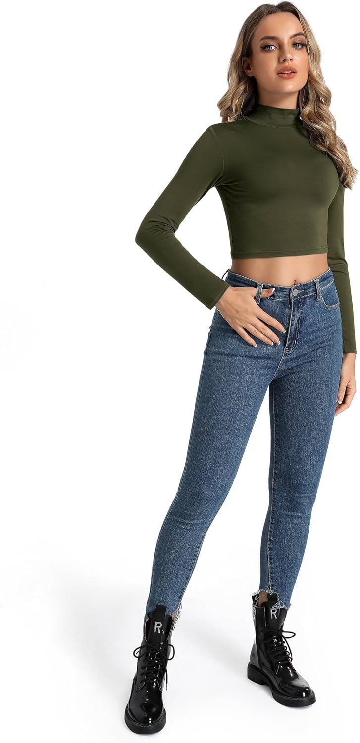 Women's Lightweight Turtleneck Long Sleeve Crop Tops Basic Casual Trendy Outfits - Image 3