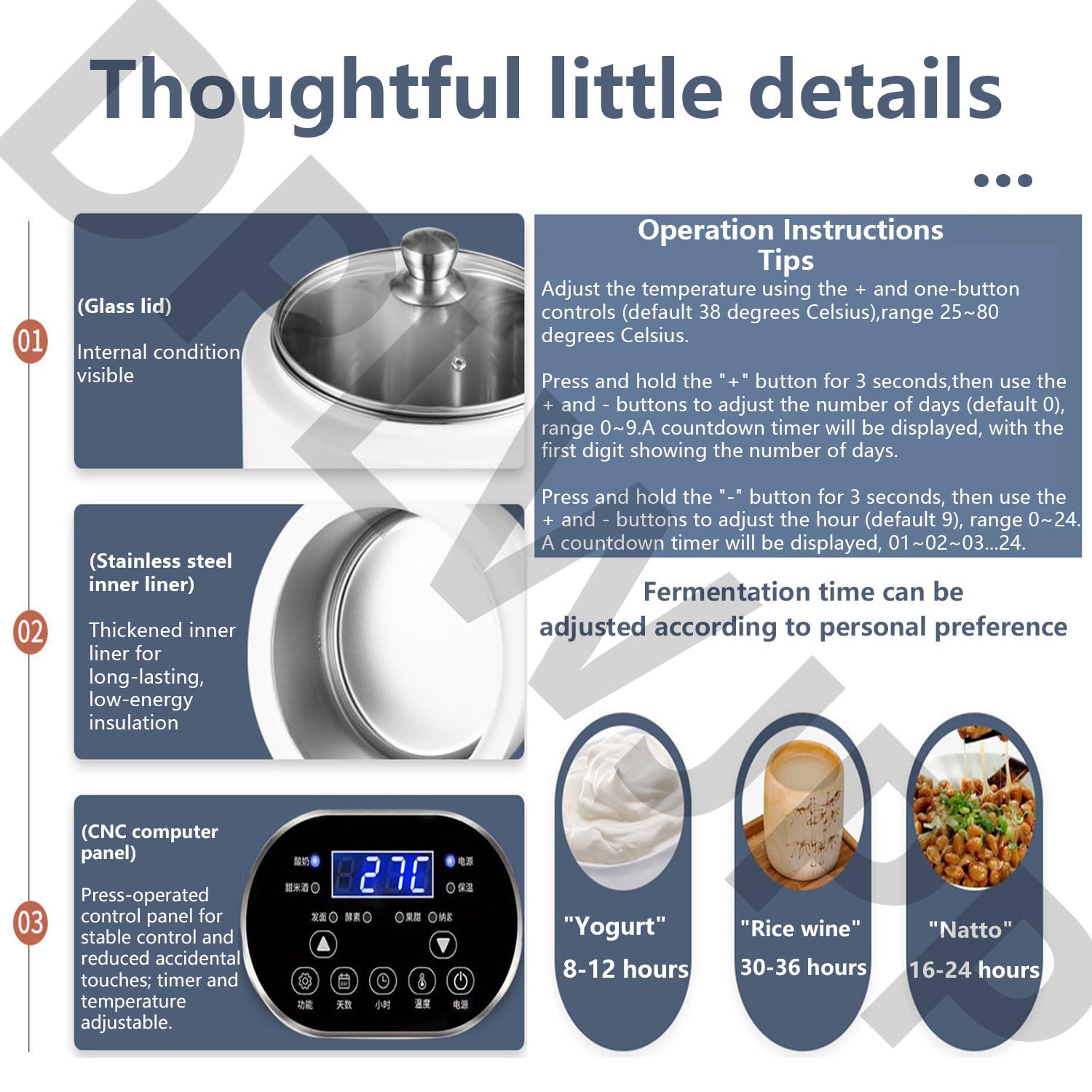 Yogurt Maker con control de tiempo y temperatura, incubadora eléctrica de fermentación para yogur casero y fermentación de ajo negro