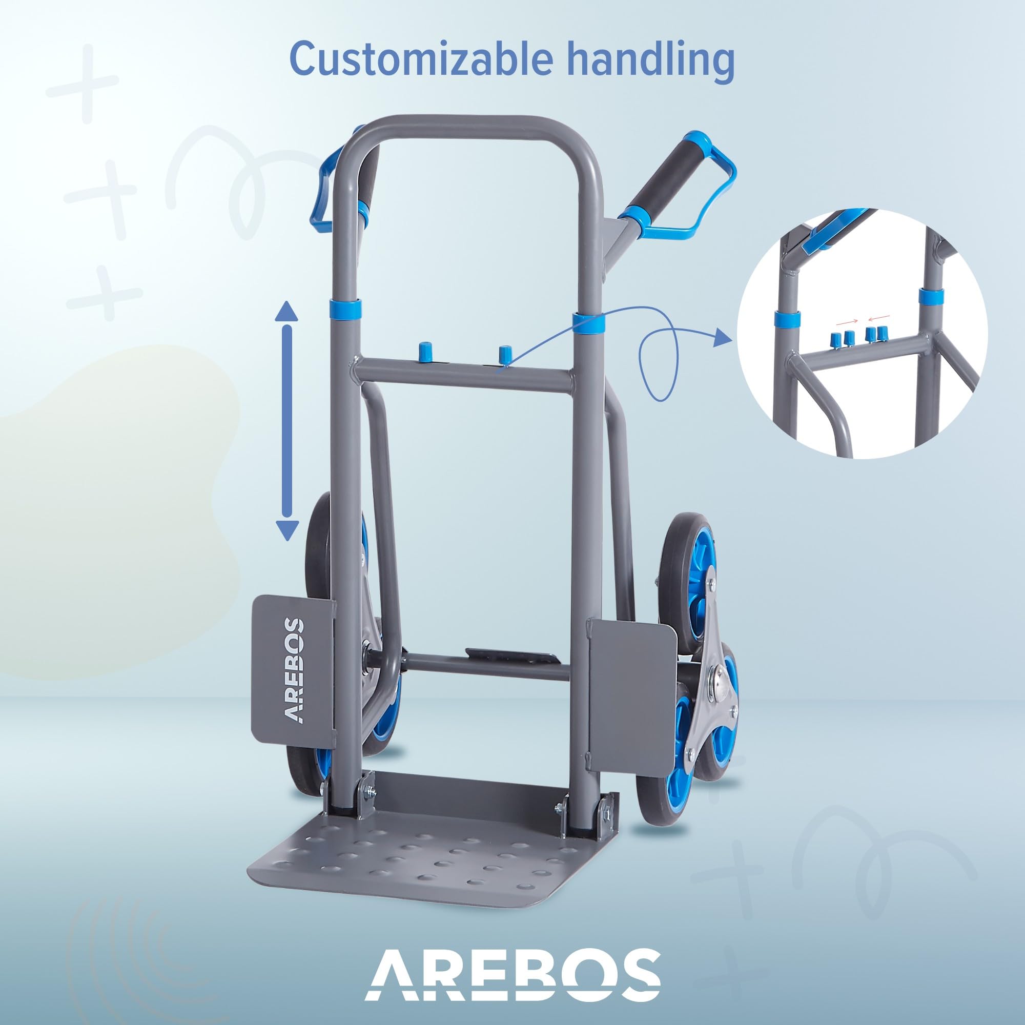 Arebos Carrello per scale portasacchi | Carrello per scale pieghevole | Carrello per scale con pneumatici in gomma dura e telaio in acciaio | Carrello di trasporto carrello elevatore | Carrello di