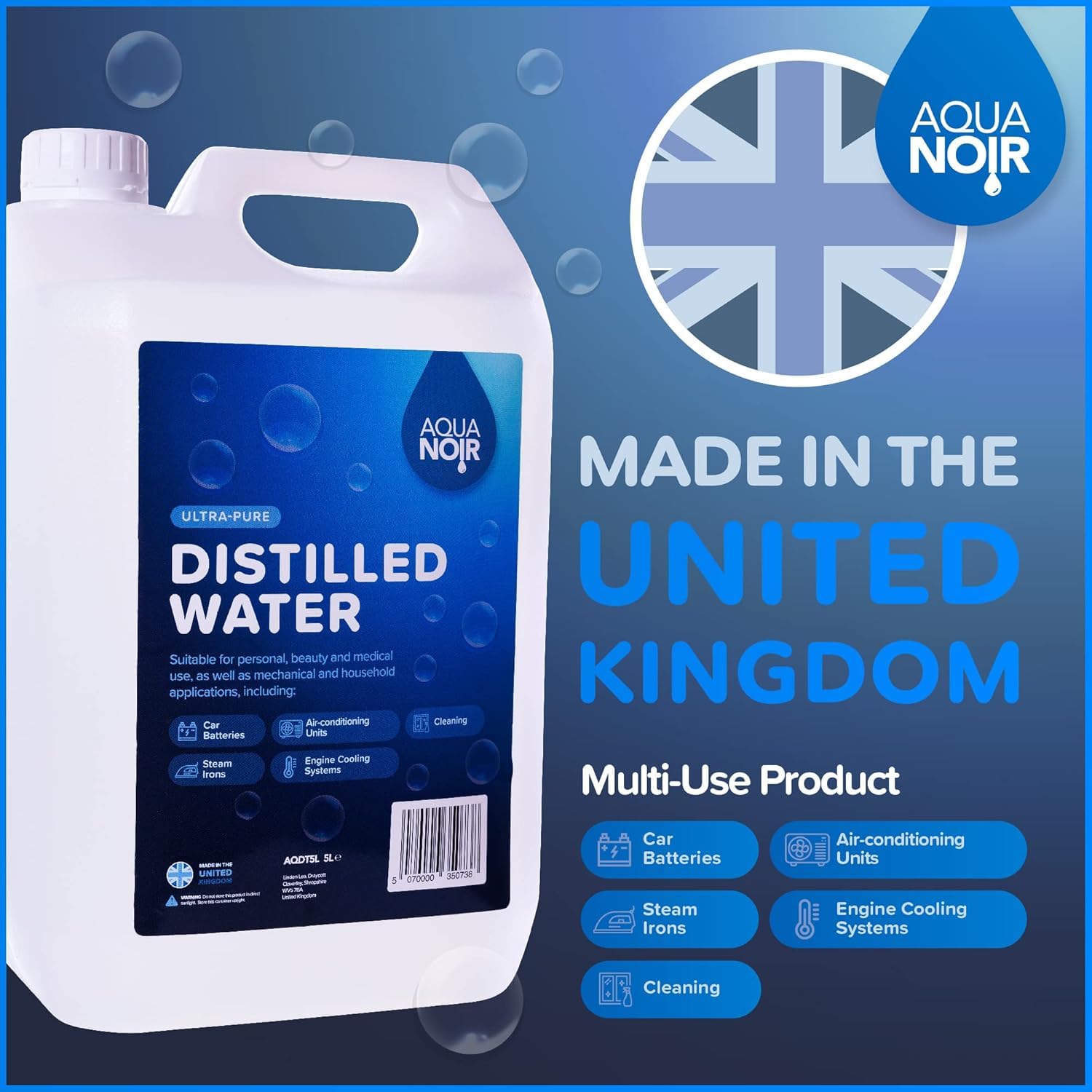 Acqua distillata 10L (2 x 5 litri) | Acqua distillata ideale per ferri da stiro a vapore, macchina CPAP, batterie per auto, acqua potabile | Acqua distillata purificata per un ambiente sicuro
