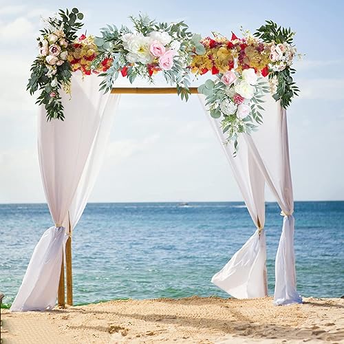 Miniatura 9 de RNCOZE Guirnalda de peonía artificial con hojas de eucalipto, guirnalda floral de primavera para puerta delantera, guirnalda para colgar en la