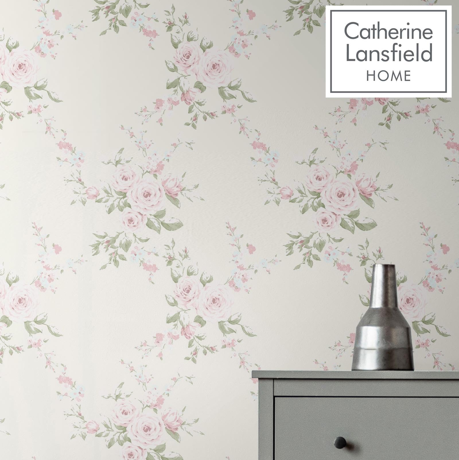 Catherine Lansfield Canterbury Floral Wallpaper Cream, Cream/Pink, 53 x 105 cm - Image 4