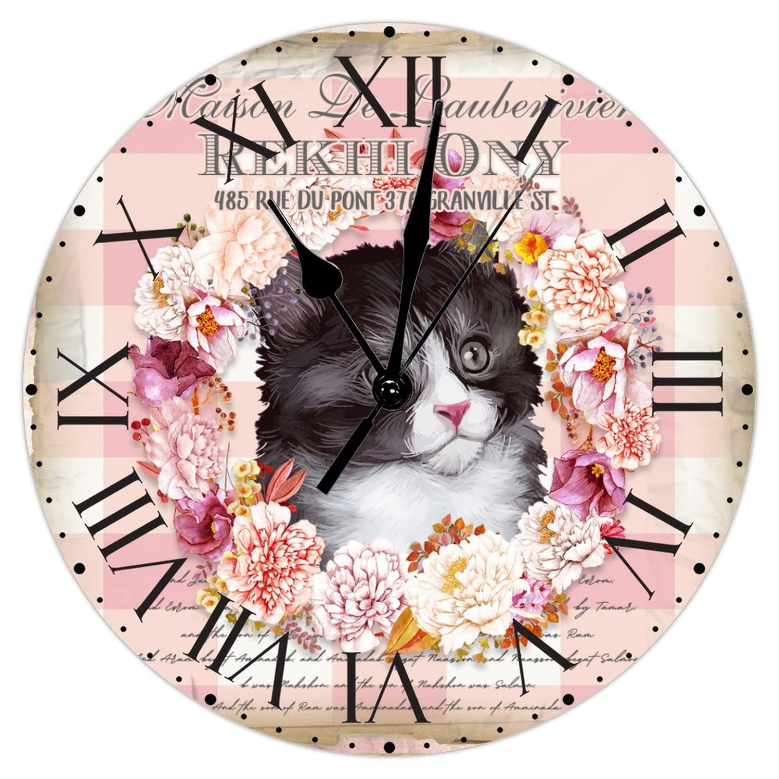 Horloge murale pour salon et bureau au design rustique et imprimés animaliers nature