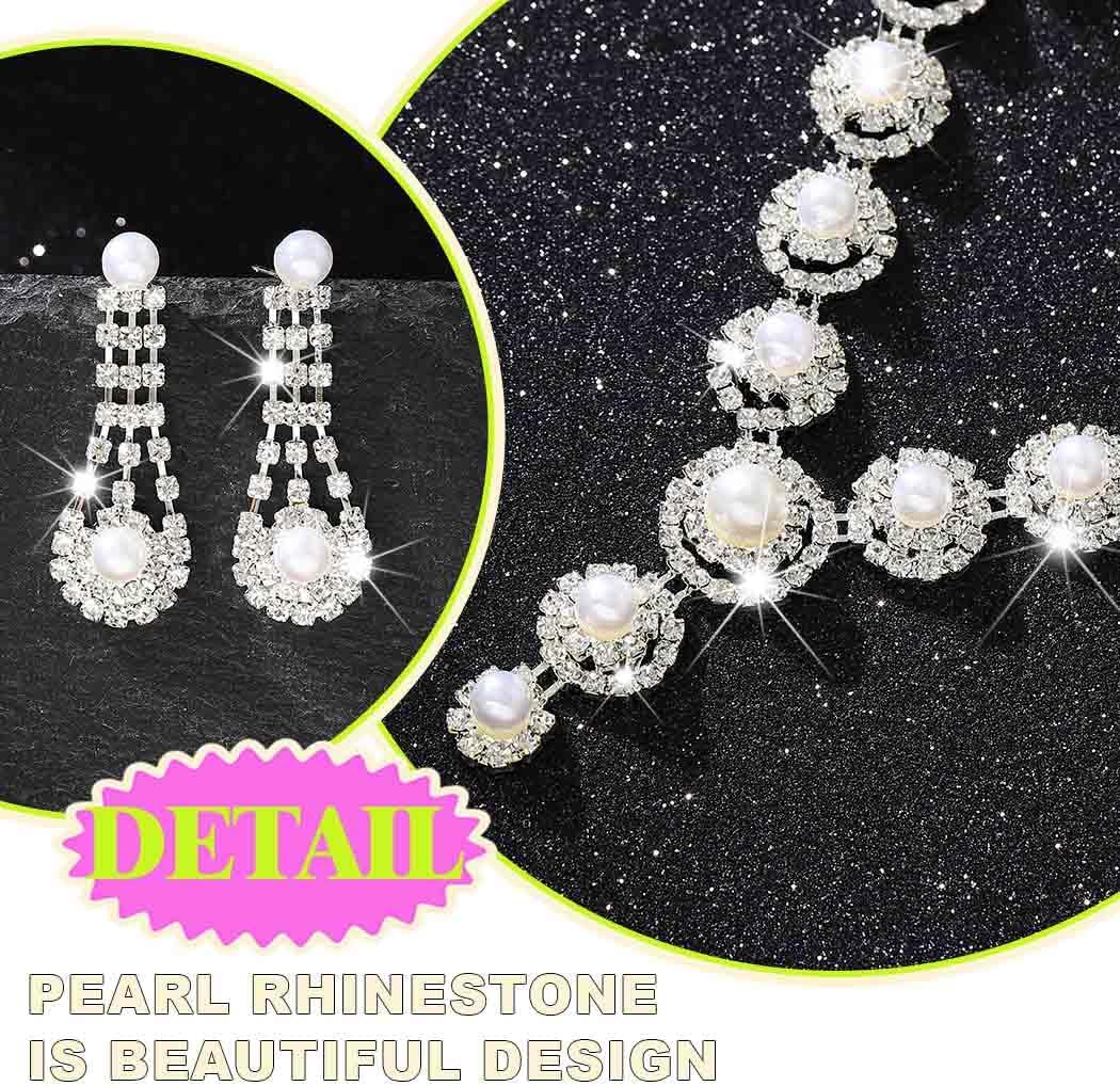 Sixexey Pearl Rhinestone Jewelry Set Silver Bridal Jewelry Pearl Wedding Prom Jewelry Accessories for Women - Image 6