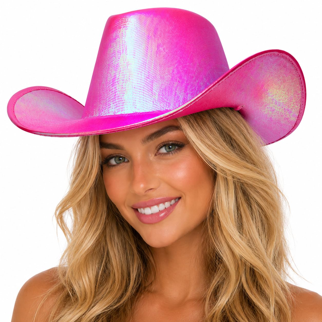 Wicked Costumes Hot Pink Iridescent Texan Cowboy Hat – Nashville Disco Cowgirl Party Accessory