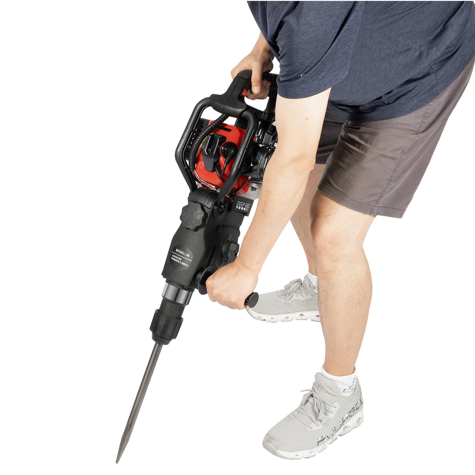 KinHall 32.7CC Demolition Jack Hammer, 2Stroke Concrete Crusher, 1100W Heavy Duty Jack Hammer 5 Pieces Of Chisel Bit, Heavy Duty Electric Blasting Hammer For Trenching, Chipping & Hole Breaking