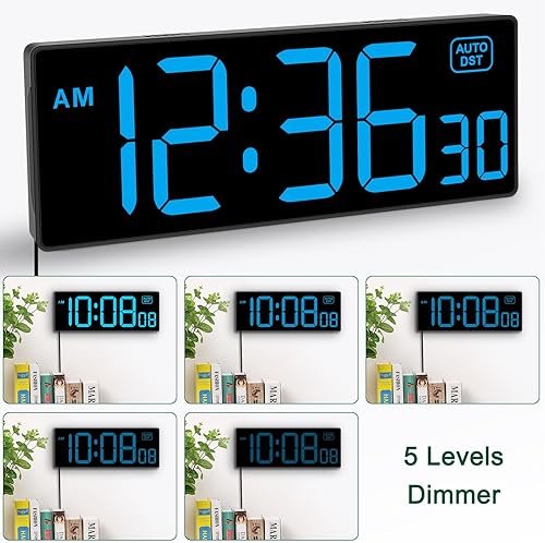 Miniatura 4 de Soobest Reloj de Pared LED Reloj Digital con Segundos, Enchufe Eléctrico en Reloj de Números Grandes 5 Atenuadores Montaje en Pared para Sala de