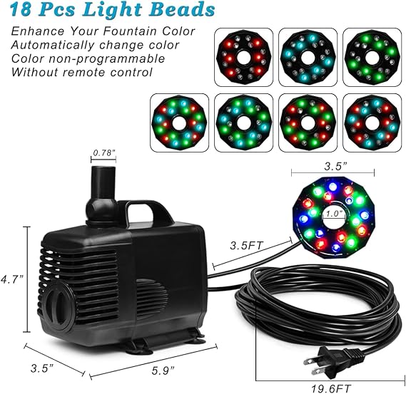 15W LED Fountain Pump and 45W 792GPH LED Fountain Pump with Kit