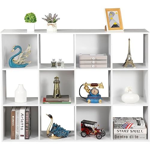 ZenStyle 12 Cube Storage Organizer, Freestanding Bookcase Bookshelf, Modern Multipurpose Display Cabinet for Living Room, Study, Reading Nook, Closet, Bathroom, Office, White