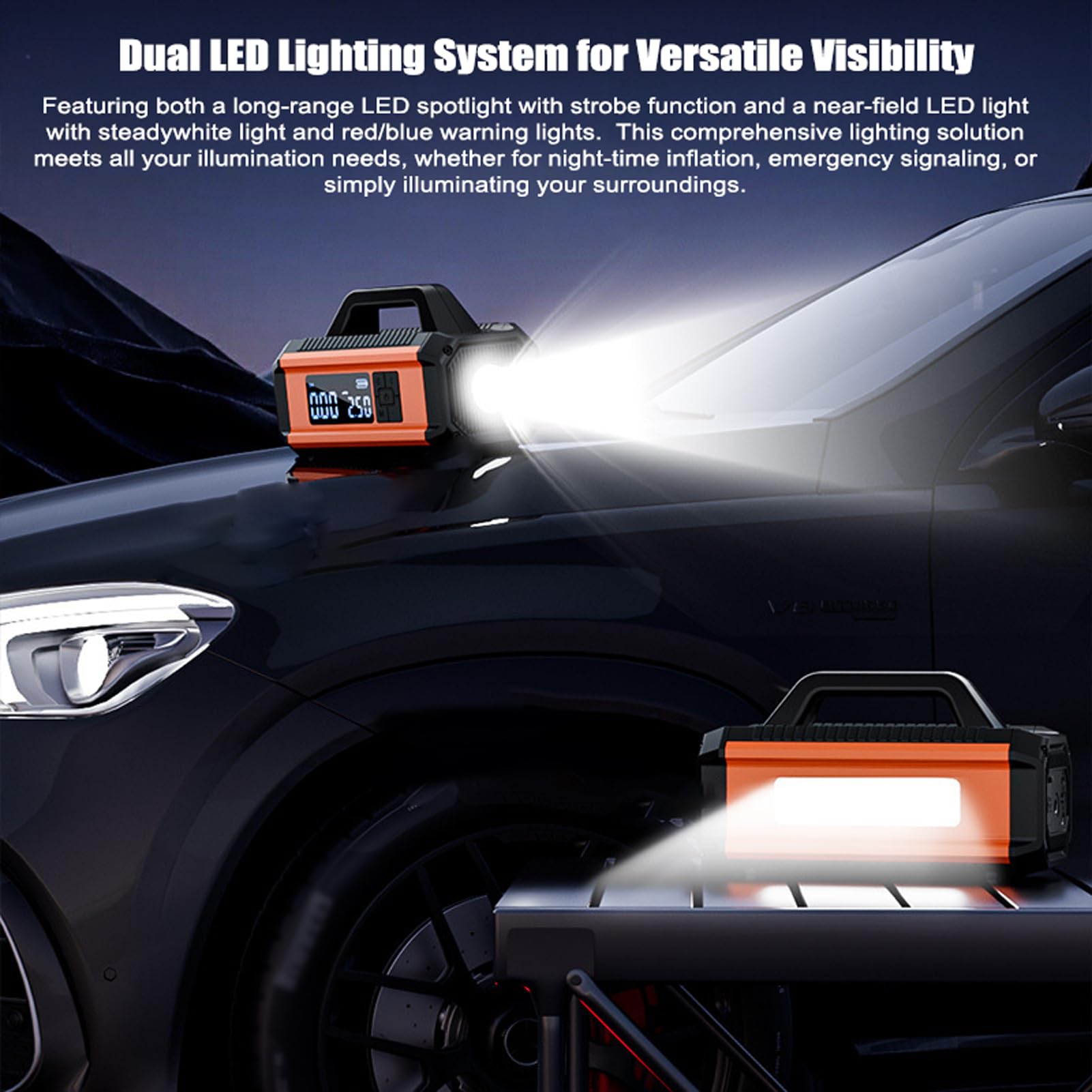 Arrancador de batería multifunción con compresor de aire, bomba portátil de 150 psi, batería de 10000 mAh con luz LED para coche, SUV, furgoneta, tractor
