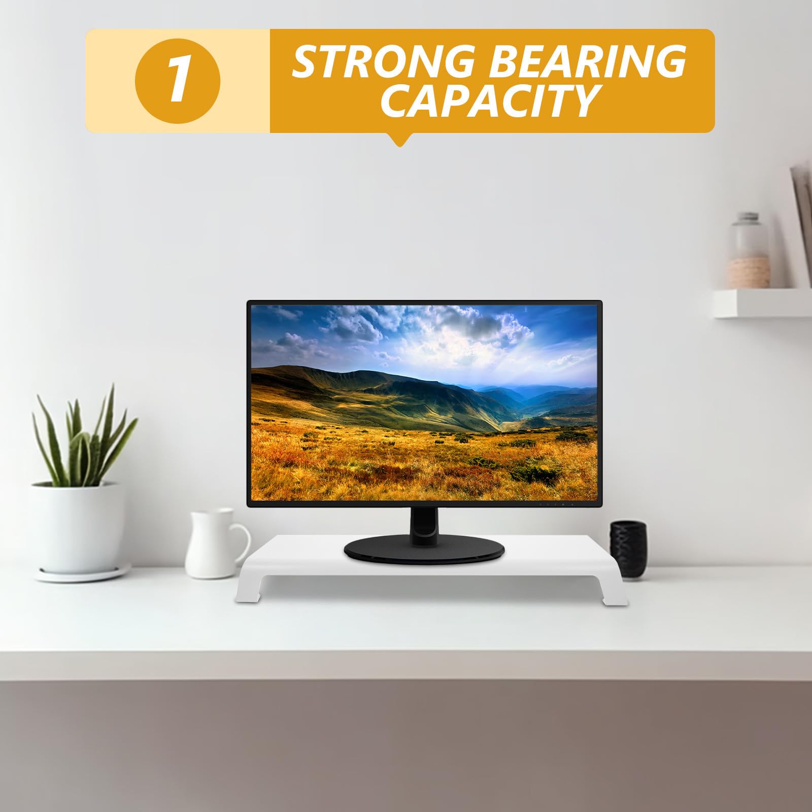 PRETYZOOM Supporto per Monitor Riser, Computer Screen Riser in Lega di Alluminio Bianco Piedini in Silicone, Lo Schermo, per Scrivania, Studenti e Makeup Enthusiasts