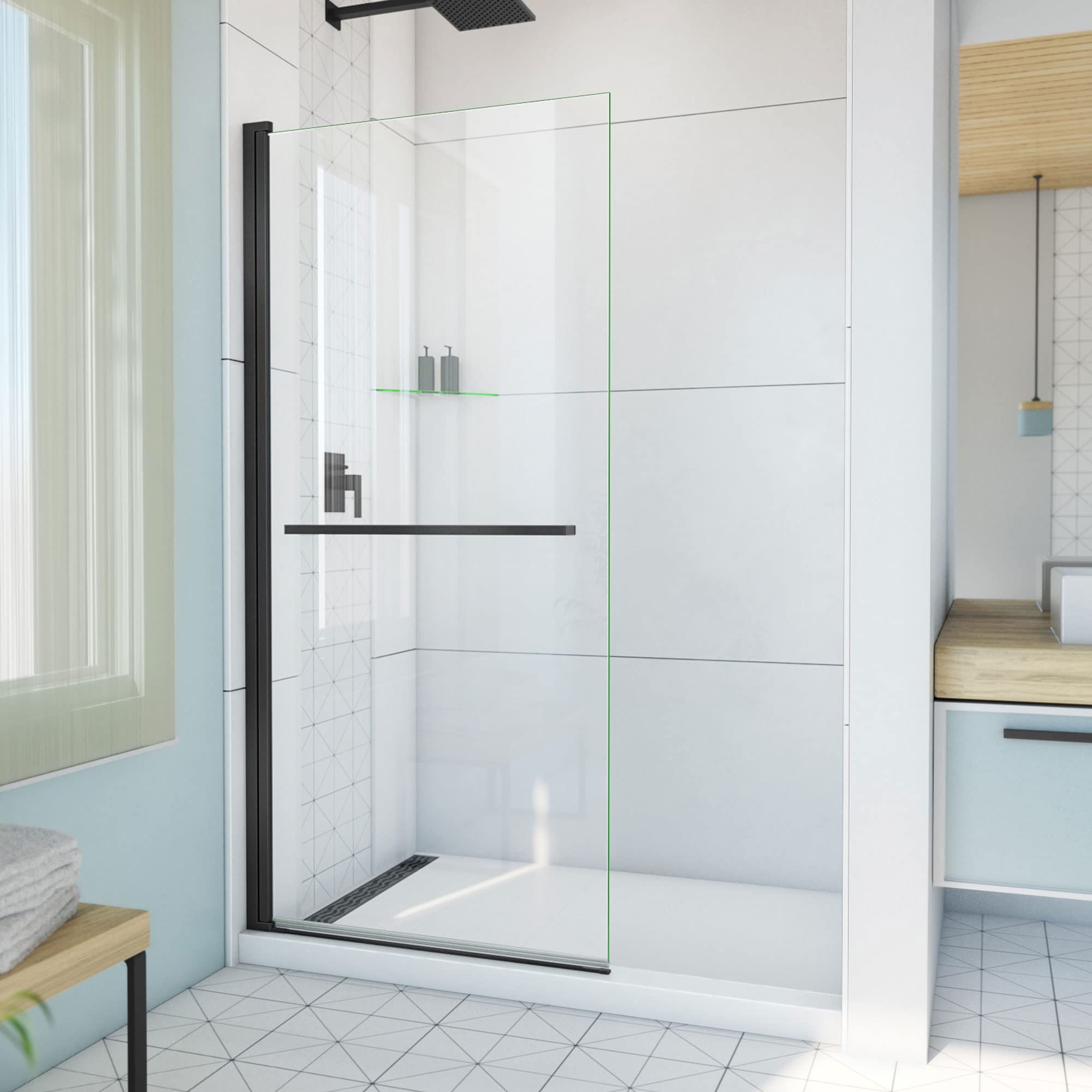 DreamLineAqua-Q Swing 34 in. W x 72 in. H Frameless Shower Door in Matte Black
